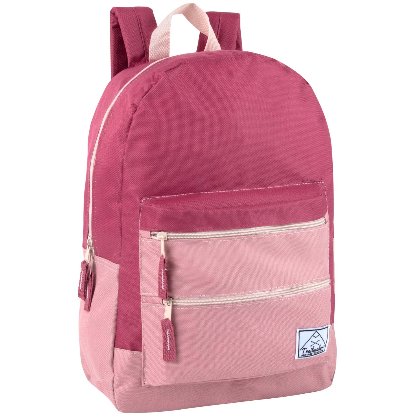 Trail maker Multi Pocket Multicolor Backpack with Adjustable Padded Straps (Raspberry)