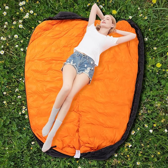0-20 Degrees F Down Sleeping Bag for Adults - 4 Season Envelope With Arm Holes, Wearable for Backpacking Camping - Ultralight, Compact, Move Freely While Wearing