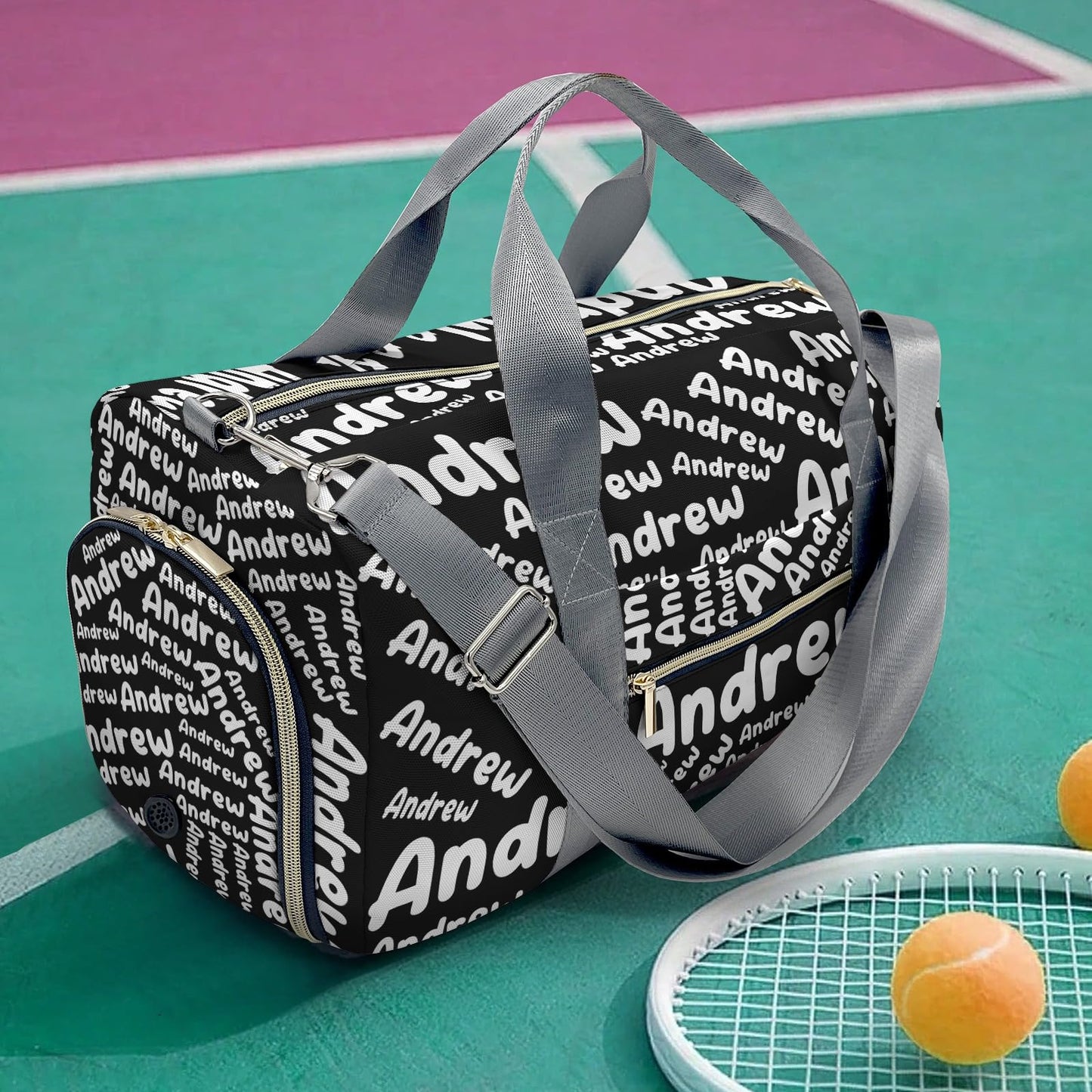 Customized Travel Duffel Bag with Name Weekender Overnight Bags Black Personalized Sports Gym Bag Waterproof Luggage Bag for Women