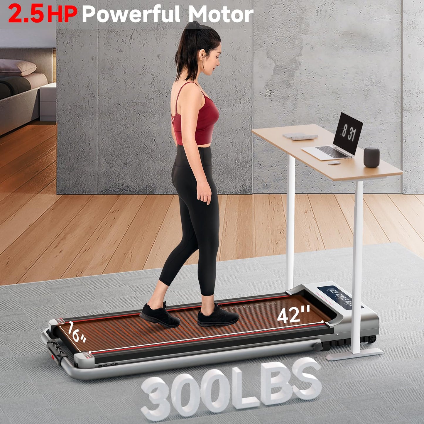 RHYTHM FUN Foldable Treadmill, 300 lb Capacity Walking Pad 2.5HP Treadmill Under Desk, Portable Treadmill for Home and Office, Folding Treadmill 2 in 1 with Remote Control, LED Display (SL-C5)