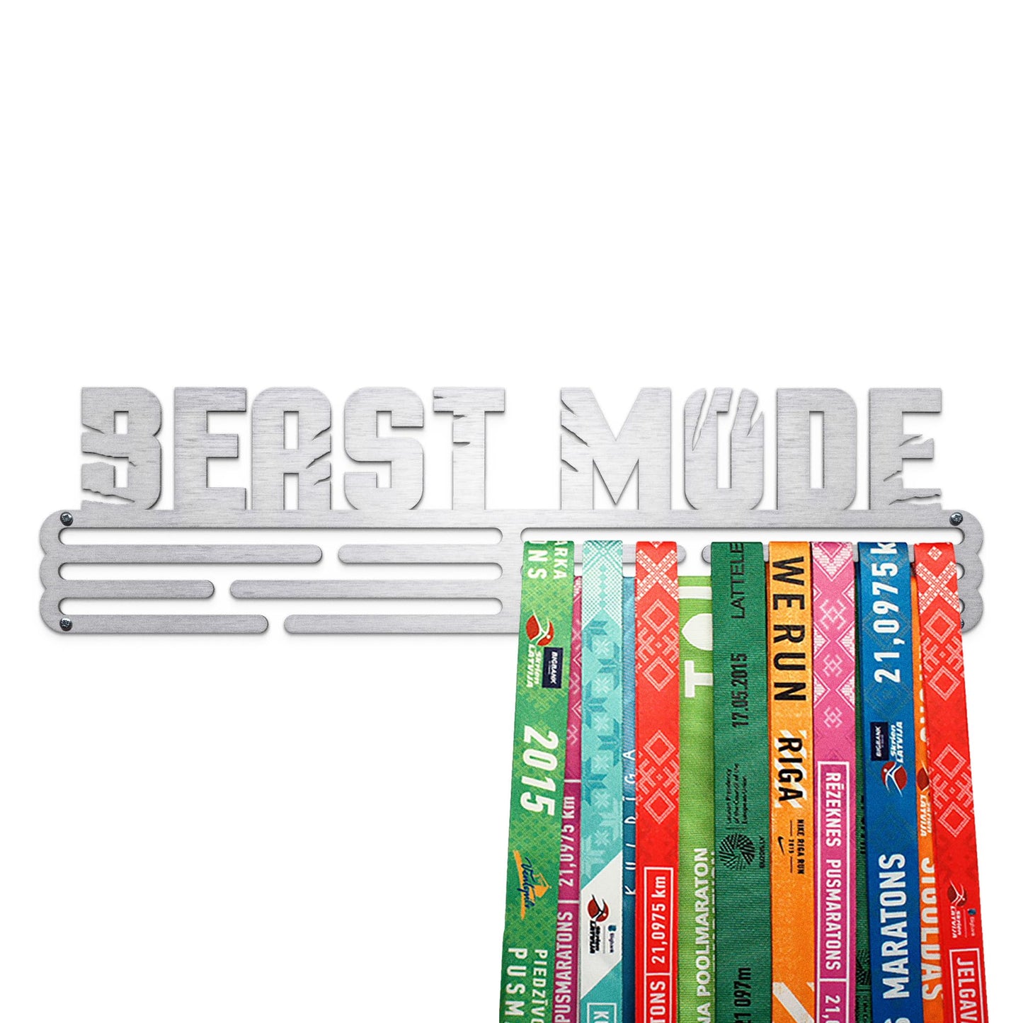 Sports Medal Hanger Display Race BEAST MODE | Brushed steel Race Medal Holder Awards Wall Mount | Running Marathon Race Medal Display for Wall | Steel medal holder for wall holds up to 48 Medals