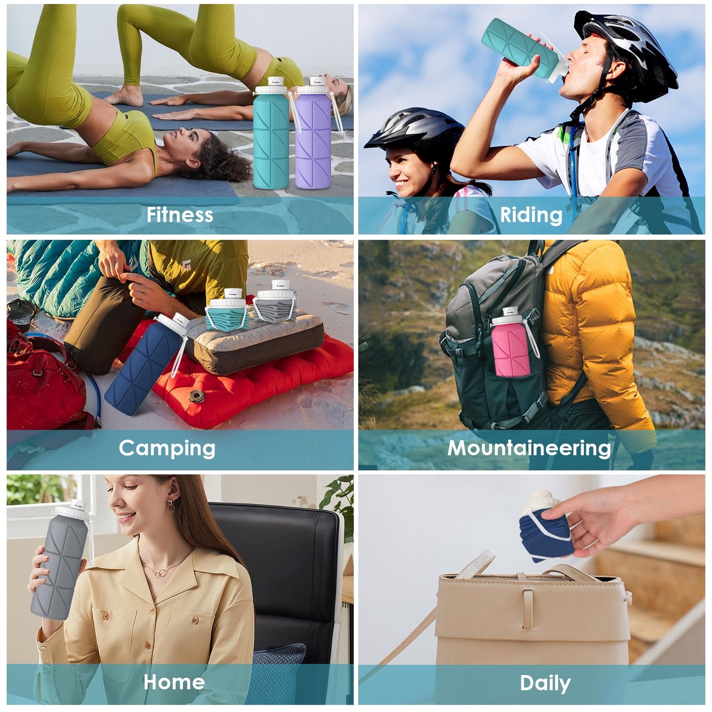 Popdigito Collapsible Water Bottle Foldable Silicone Travel Water Bottle Leakproof Flexible BPA Free Portable,Folding Water Bottle Lightweight for Camping, Hiking,Sports Water Bottles Travel 23oz
