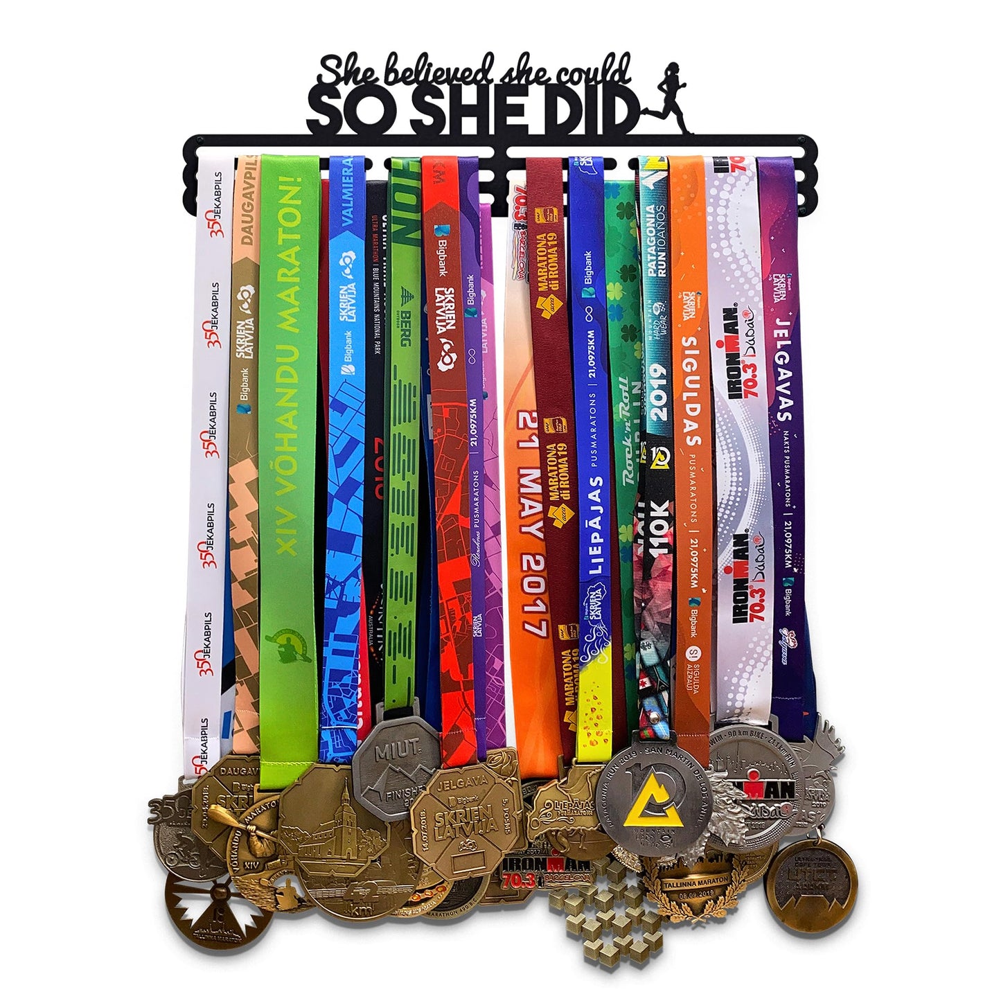 Sports Medal Hanger Display Race She Believed She Could So She Did | Black Race Medal Holder Awards Wall Mount | Running Marathon Race Medal Display for Wall | Steel medal holder for wall