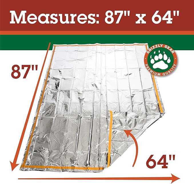 Emergency Thermal Mylar 2 Person Sleeping Bags -Ultra Compact for Camping, Survival, Disaster Bivouac Shelter- Pocket Sized, 7.25ft x 5.25ft - Retains 90% of Body Heat and Repels Wind & Water