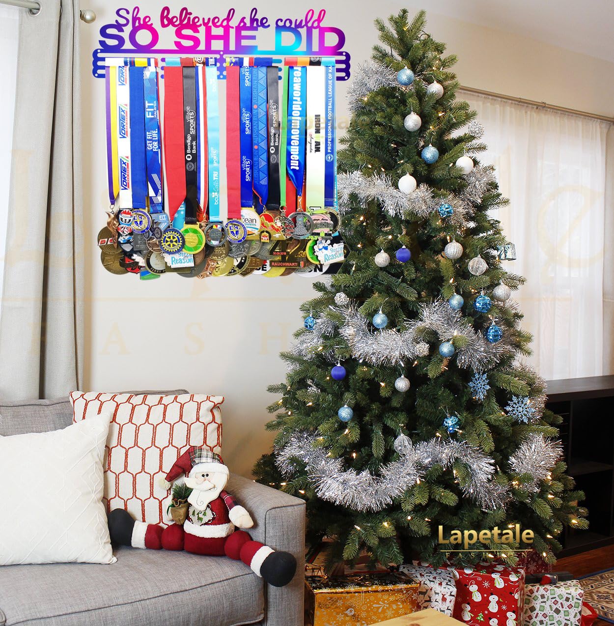 Lapetale Fashion Medal Hanger Holder Display Wall Rack Frame Shelf in 16" long-Medal Hanger Awards Ribbon Cheer,gymnastics,soccer,softball