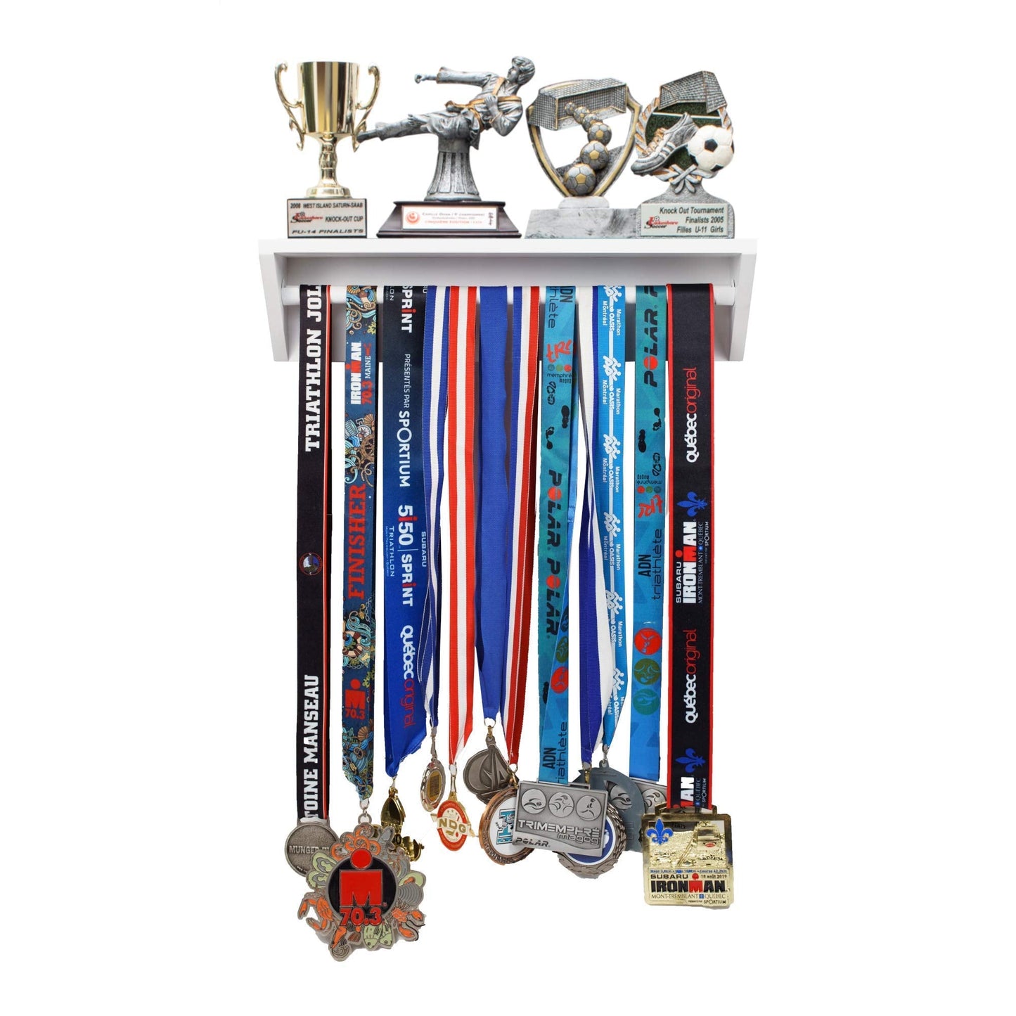 Paisa Home - Medal Hanger & Trophy Shelf- Use as a Medal Display with Shelf, Trophy Rack, Medal Holder and Medal Display Hanger, Race Medal Display and Medal Hanger with Shelf… (White)