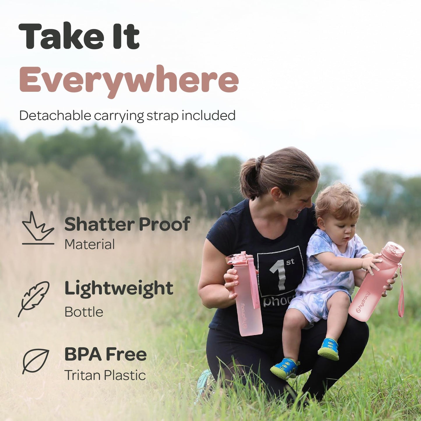 Hydracy 17 oz Motivational Water Bottle with Time Marker, Reusable Water Bottle With Strap, Leak Proof Chug Lid, Kids Water Bottle with Times to Drink and Fruit Infusion Strainer, Ideal Gift