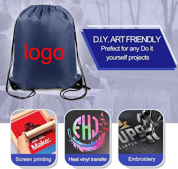 BeeGreen Drawstring Backpack Bags 20,30,50 Packs Reflective String Bags for Gym Sport Trip Cinch Sack DIY for Women Men