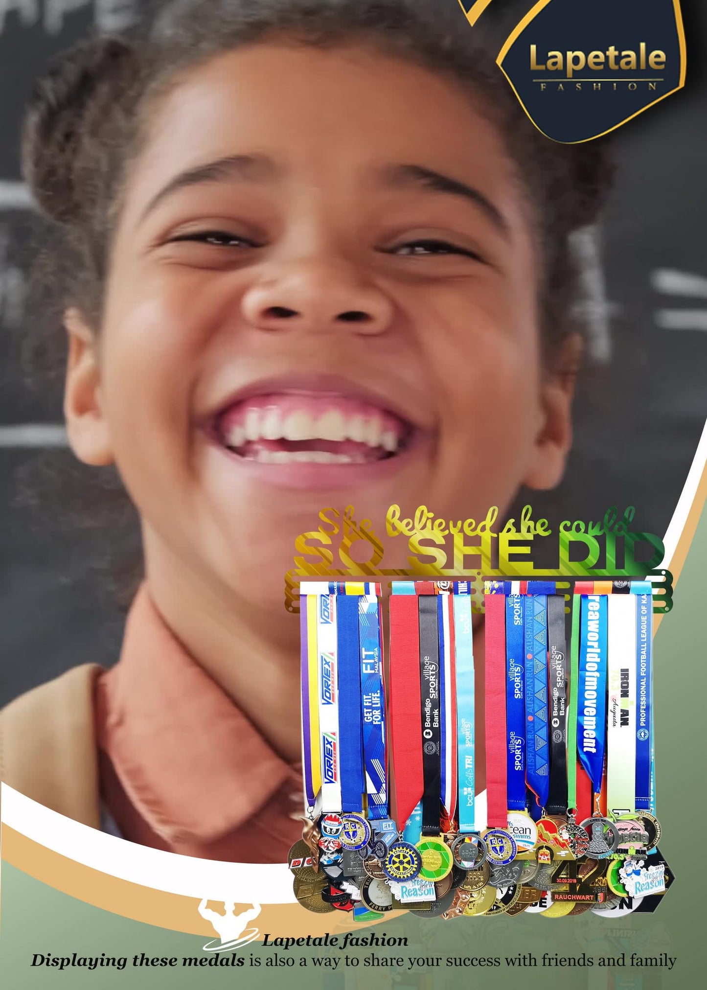 Lapetale Fashion Medal Hanger Holder Display Wall Rack Frame Shelf in 16" long-Medal Hanger Awards Ribbon Cheer,gymnastics,soccer,softball