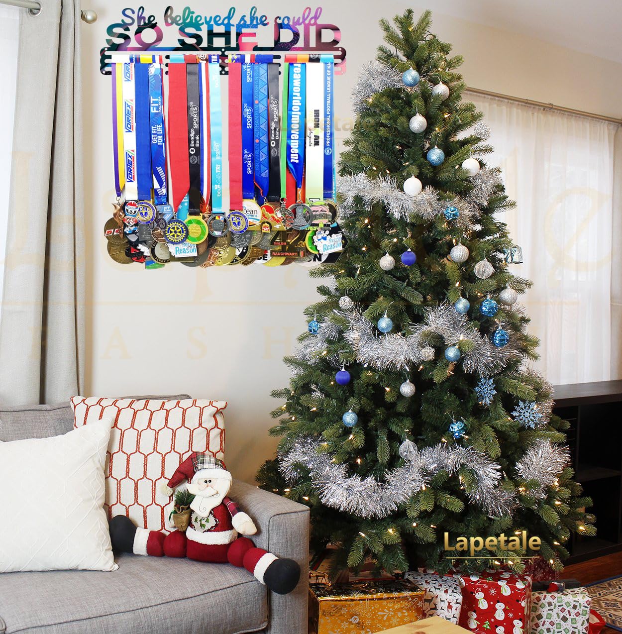 Lapetale Fashion Medal Hanger Holder Display Wall Rack Frame Shelf in 16" Long-Medal Hanger Awards Ribbon Cheer,Gymnastics,Soccer,Softball Holder Display Custom Rack for Sports Medals Easy to Install