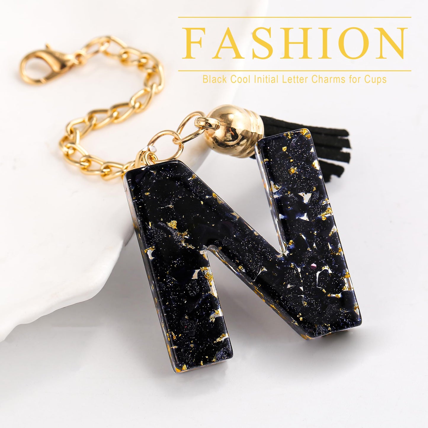Letter Charm Accessories for Stanley Cup 1 PCS Cute Initial Keychain Handle Charm for Stanley Tumbler for Women Black Letter N