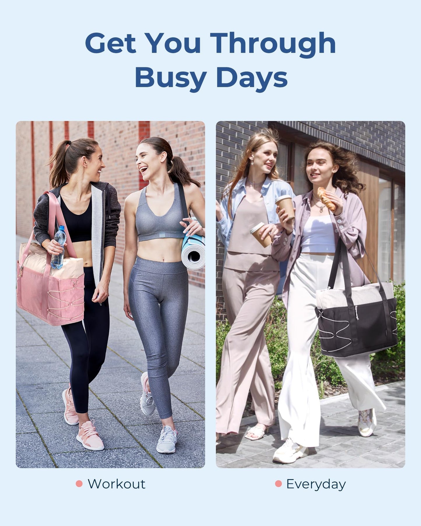 BAGSMART Tote Bag for Women, Foldable Tote Bag With Zipper Large Handbags Shoulder Bag Commuter bag for Travel/Work/Sport, Black
