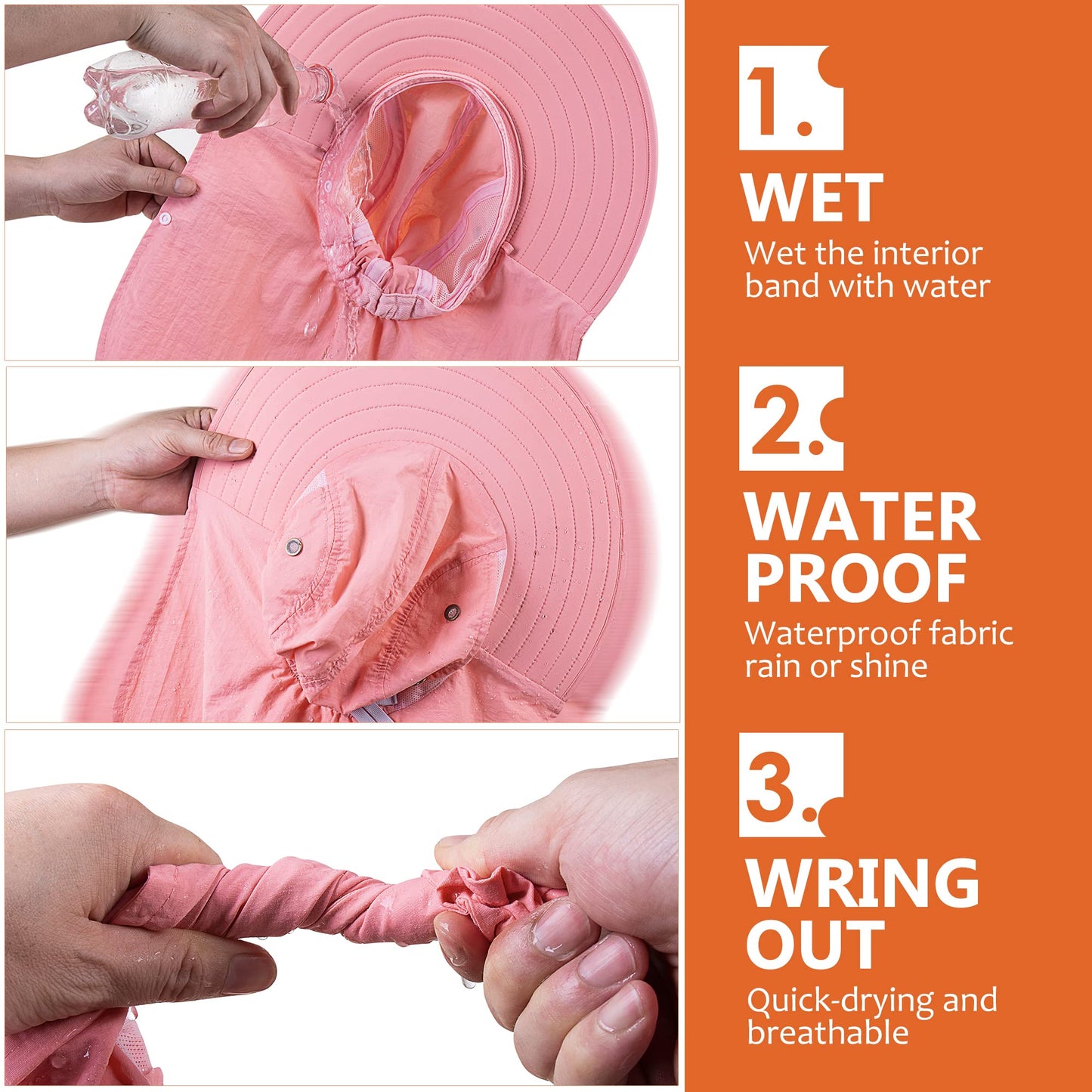HEEHIPOO Mens Women Fishing Hat UPF 50+ Wide Brim Sun Hat with Face Cover & Neck Flap Pink