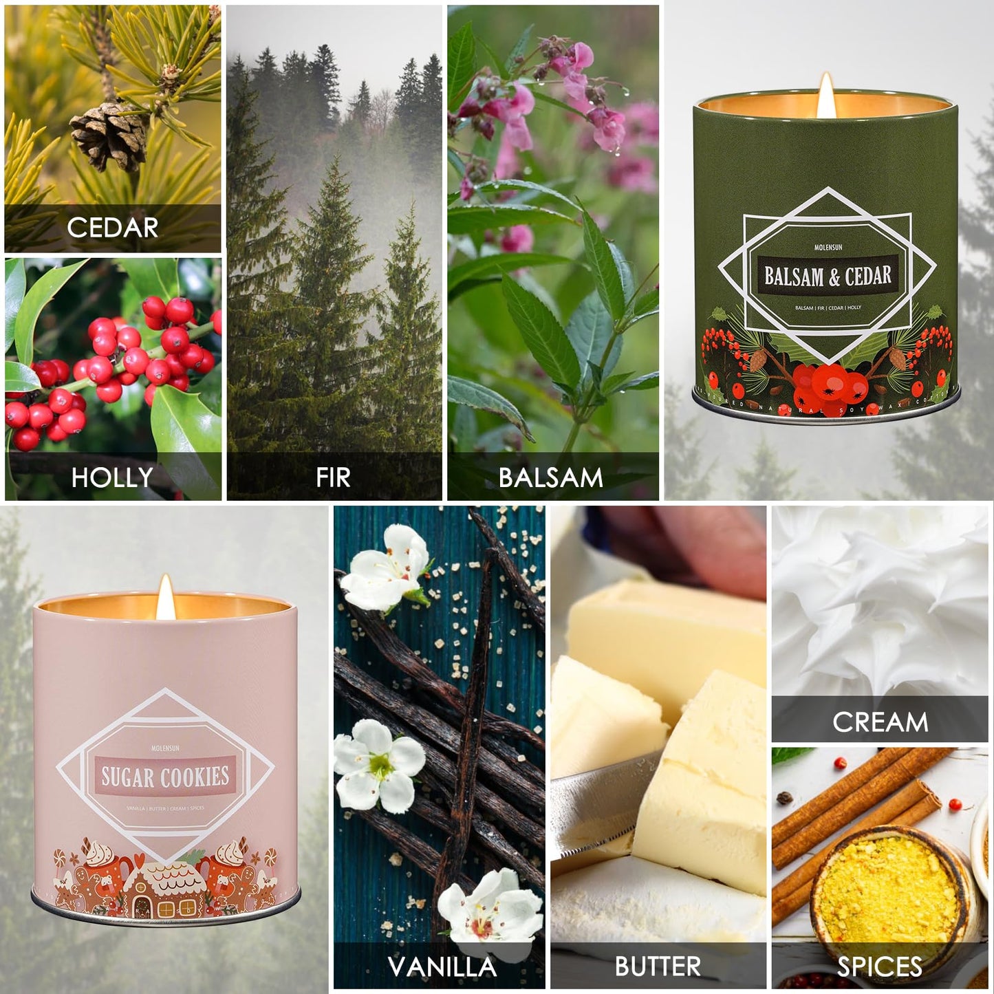 Scented Candle Set, Winter Scented Candles for Home, Holiday Candle Gifts for Women Men, 4 Pack 36oz Soy Candles, Winter Scents of Balsam Cedar/Sugar Cookies/Vanilla Cupcake/Sparkling Cinnamon