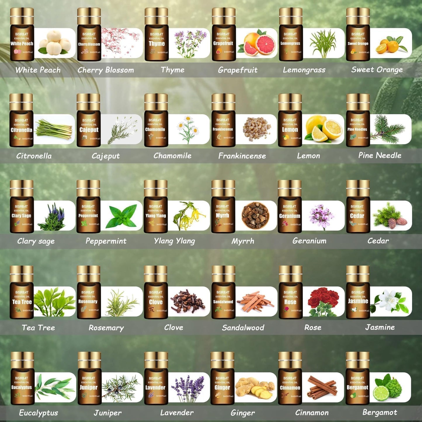 BISIRBAT 30 Aromatherapy Oils Set - Essential Oils for Diffuser, Air Freshening,Aromatherapy,Humidifiers,Massage, Candle&Soap Making, Laundry (5ml)
