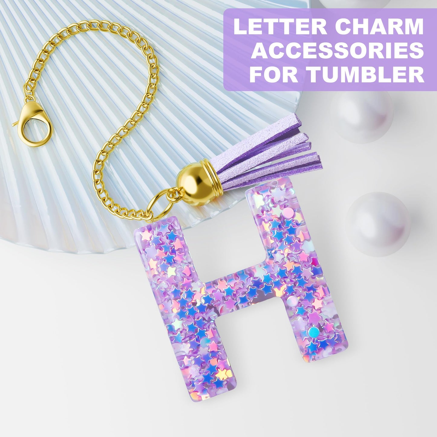 MOYOHIM Letter Charm for Stanley Cup, 1PCS Cute Tumbler Accessories Charm for Handle, Purple Personalized Initial Keychain Charm for Girls Women
