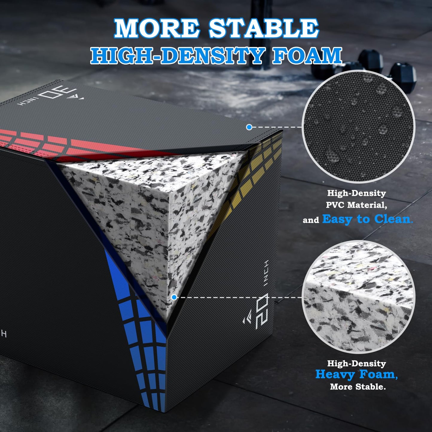 XDDIAS 3-in-1 Foam Plyometric Jump Box,Stable Plyo Box Covered with 3MM Anti-Slip Particles,30โx24โx20โStable Box Jumps for Home Gym Fitness Workout Training,440lb Weight Capacity