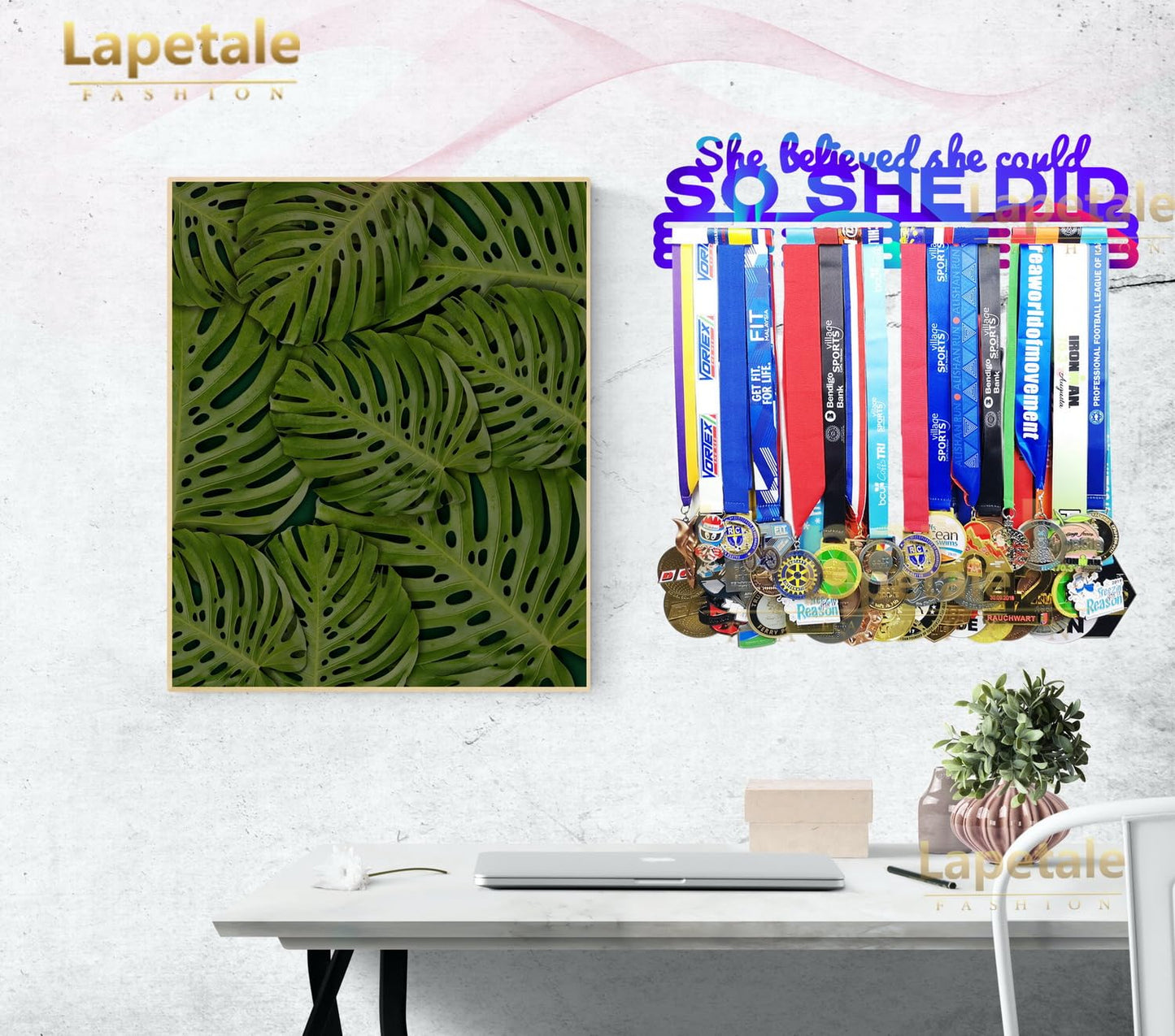 Lapetale Fashion She Believed She Could SO SHE DID Medal Hanger Display,Gymnastics Medal Holder for Girls,Medal Holder Upgraded New for Sports,Cheer,Gymnastics,Soccer,Softball,Marathon