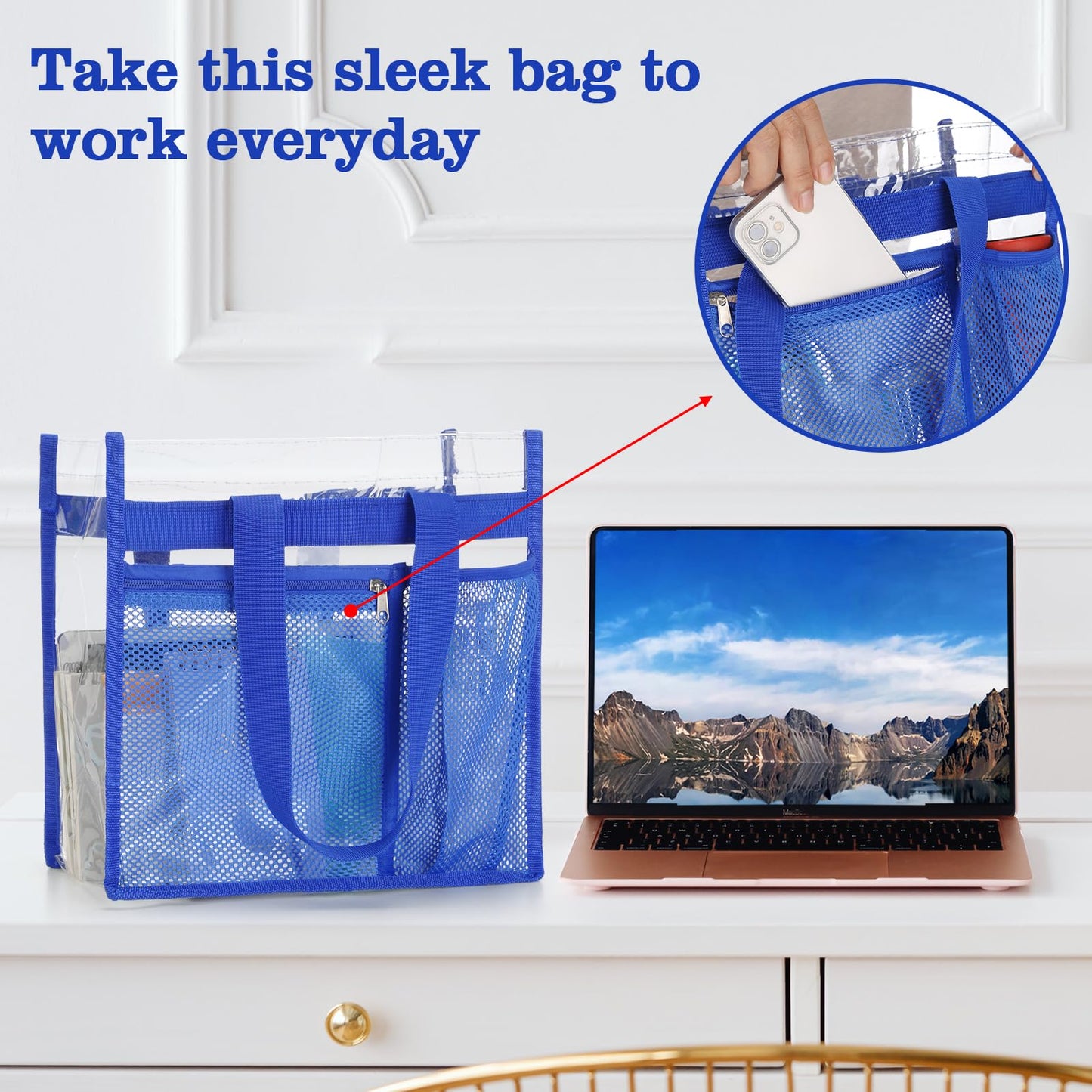NATURAL STYLE 2-PACK Clear Bag Stadium Approved, Multifunction Clear Tote Bag for Travel Festival Work Sports Events Concerts Games (Blue)