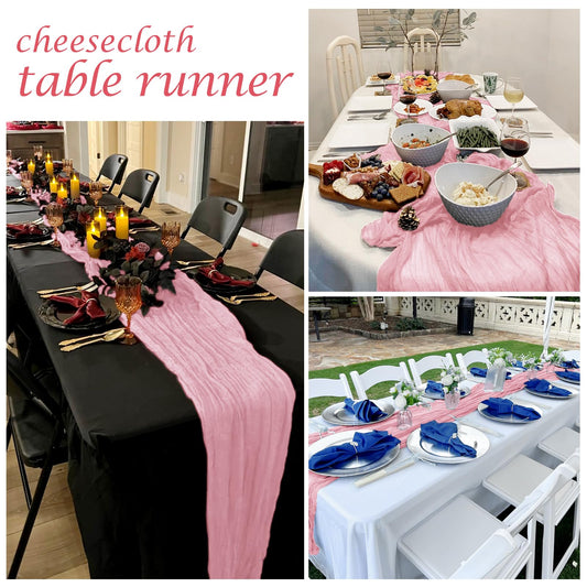 12 Pack Light Pink Cheesecloth Table Runner 17 x 108 Inch Gauze Table Runner Fabric Semi Sheer Cheese Cloth Table Decor Bulk for Rustic Romantic Wedding Baby Shower Table Decoration