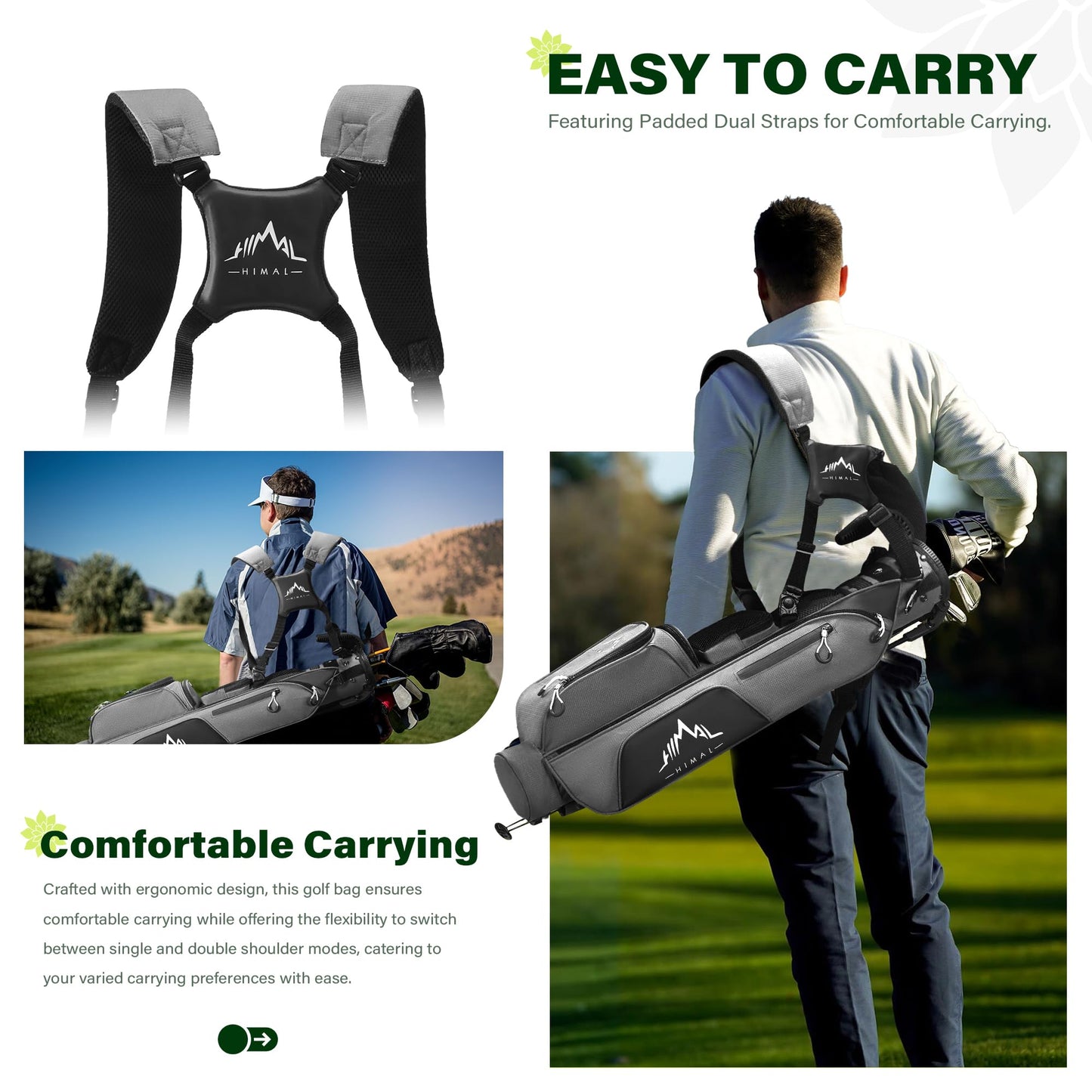 UNIHIMAL Golf Lightweight Stand Carry Bag PRO with Dual Shoulder Straps – Easy to Carry and Durable Pitch n Putt Golf Bag for The Driving Range, Par 3, and Executive Courses – 31.5 inches Tall (Grey)