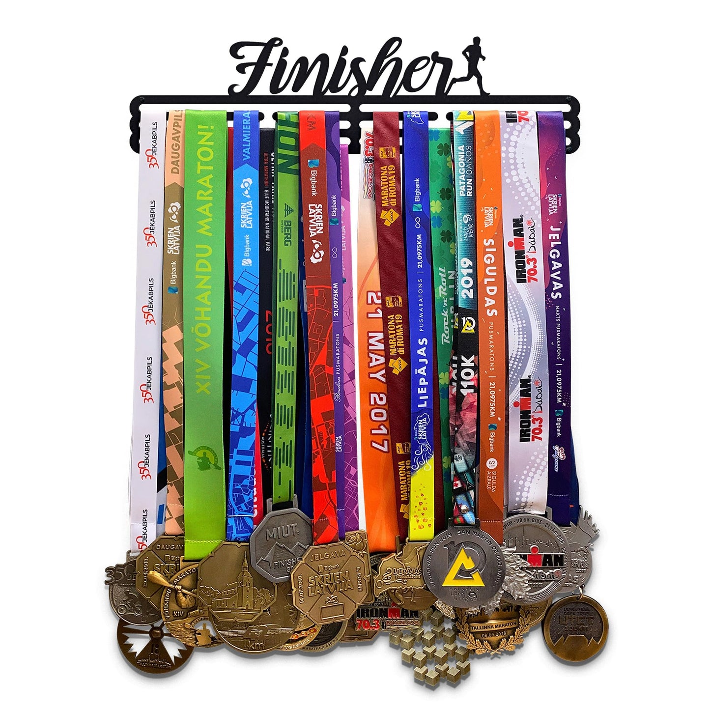 Sports Medal Hanger Display Race FINISHER | Black Race Medal Holder Awards Wall Mount | Running Marathon Race Medal Display for Wall | Steel medal holder for wall holds up to 48 Medals