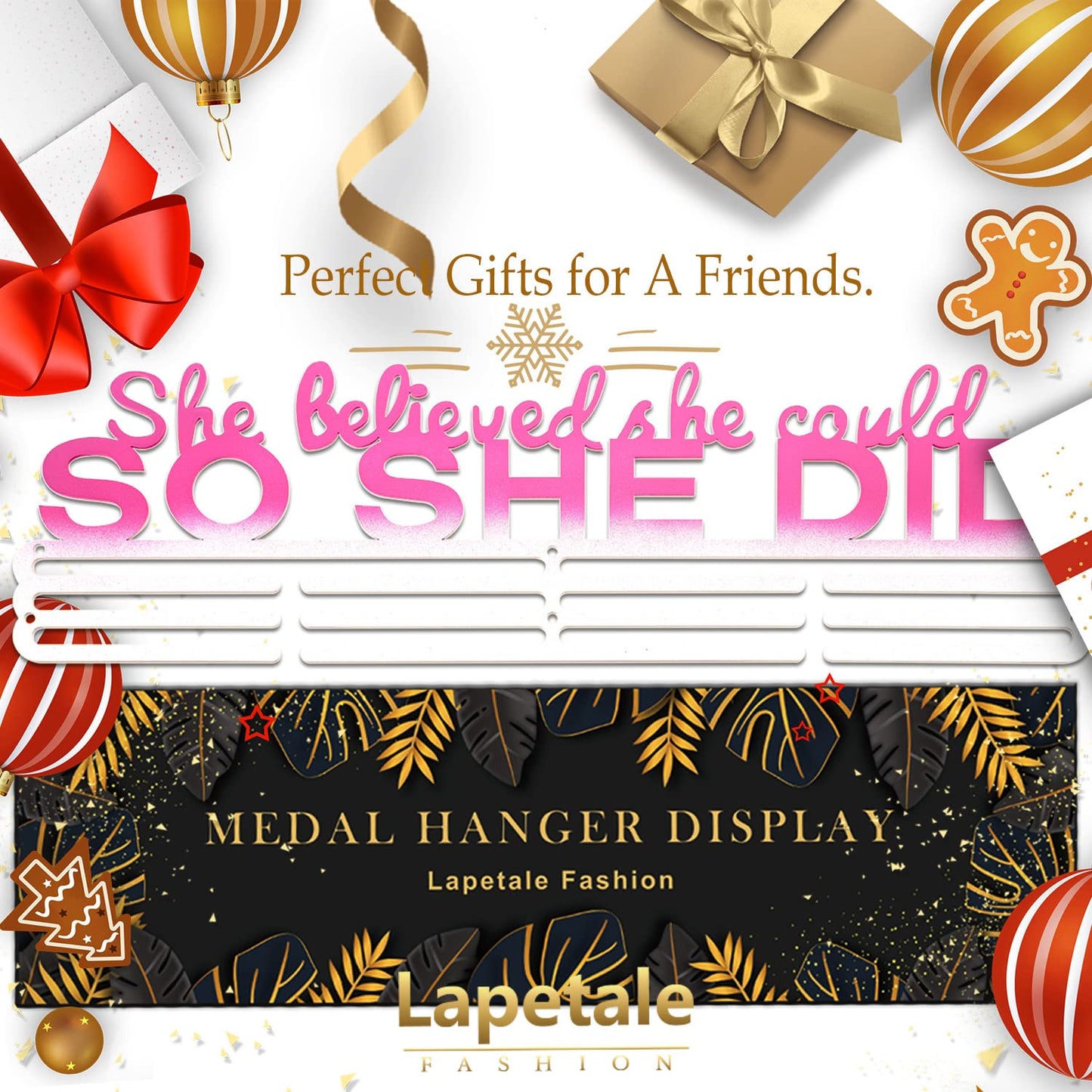 Lapetale Fashion She Believed She Could SO SHE DID Medal Hanger Display,Medal Holder Upgraded New for Sports,Cheer,Gymnastics,Soccer,Softball,Marathon,Wrest,Football...
