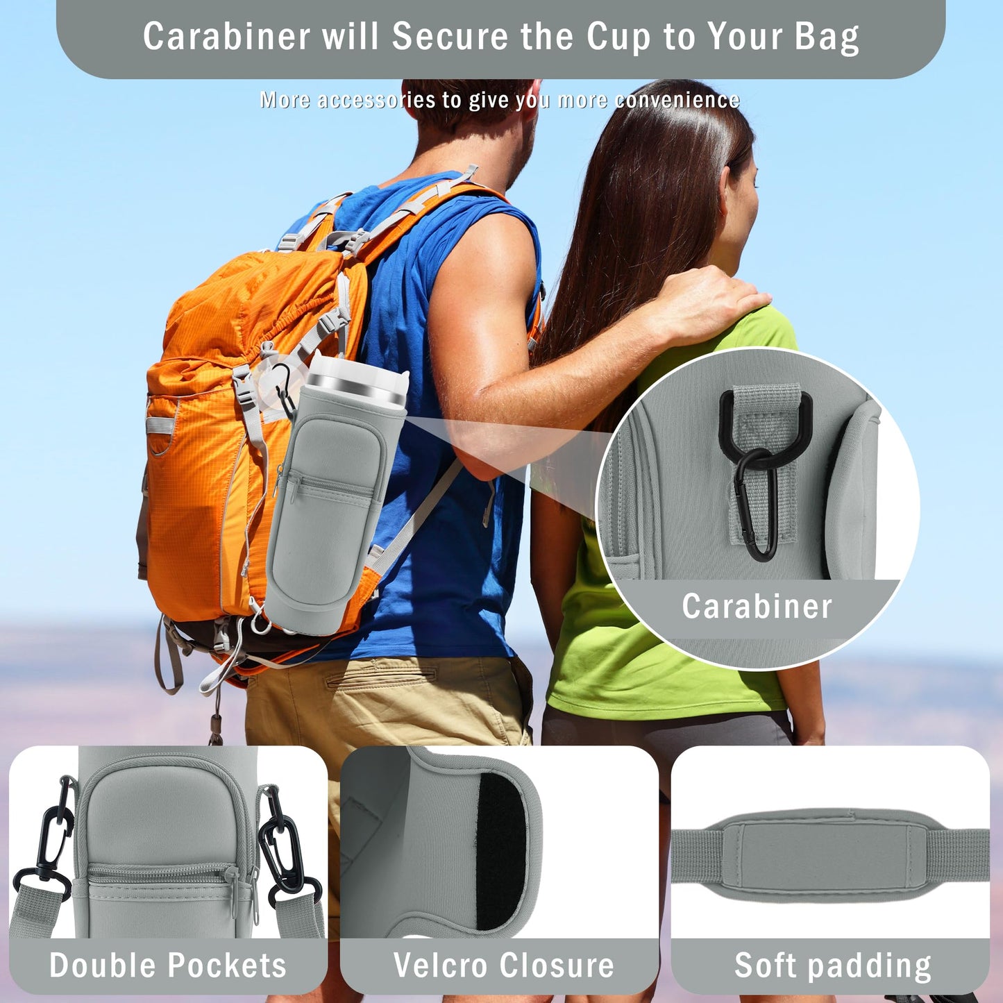 Water Bottle Carrier Bag with Strap for Stanley Cup 40oz Tumbler with Phone Pocket, Keychain Accessories for Stanley Cup Handle, Women Personalized Accessories for Stanley Cup
