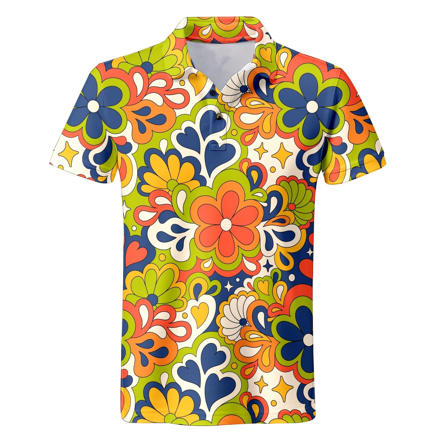 VUGOTU Hippie 70s Men Golf Shirts for Men,Hippie Shirts Psychedelic Shirt Short Sleeve,Mens 70s Shirt 70s Outfits