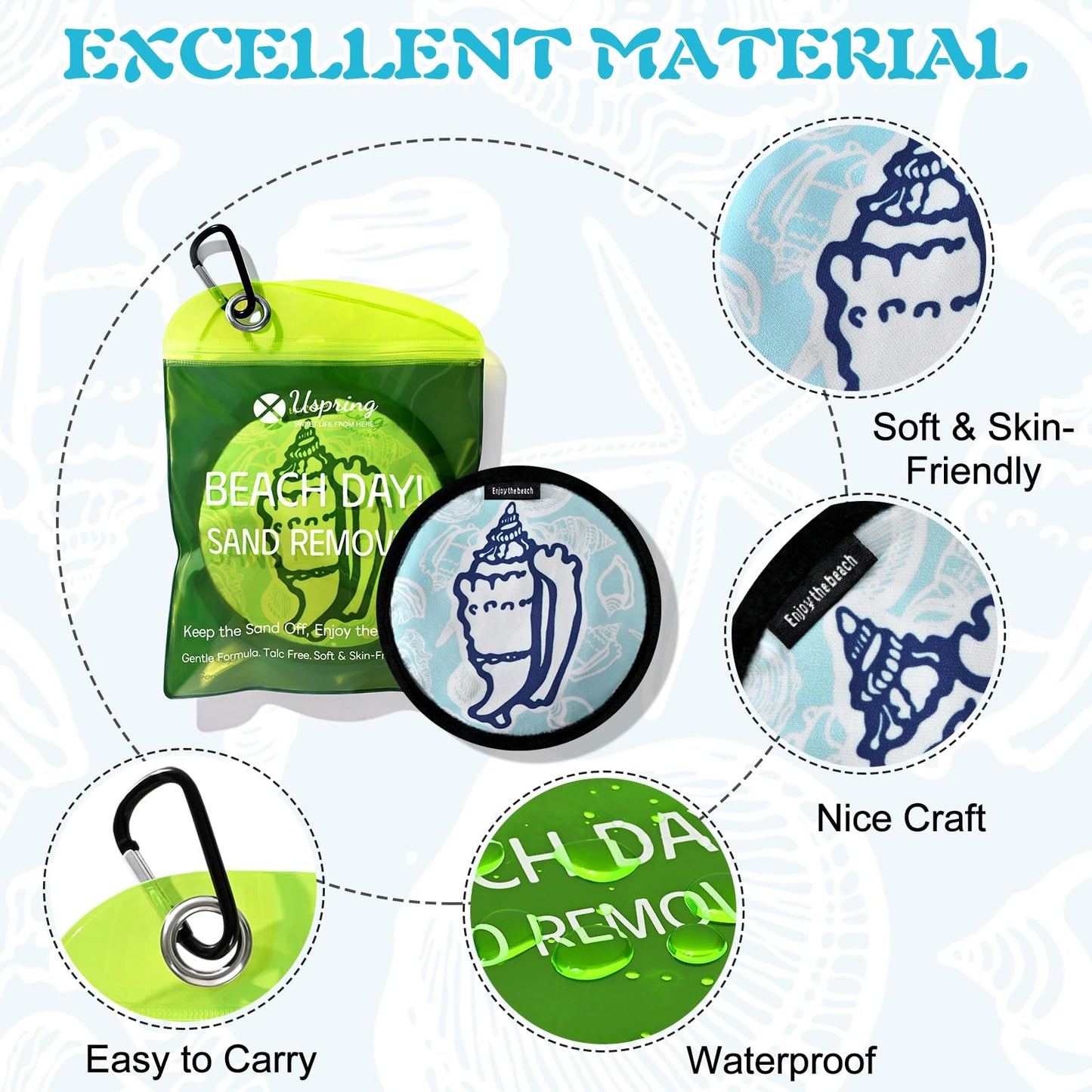 Uspring Sand Remover for Beach, Sandscreen Sand Remover Beach Essentials, Sand Removal Bag, Beach Accessories, Vacation Essentials, Beach Must Haves, Free of Talc and Fragrance, Gifts for Women