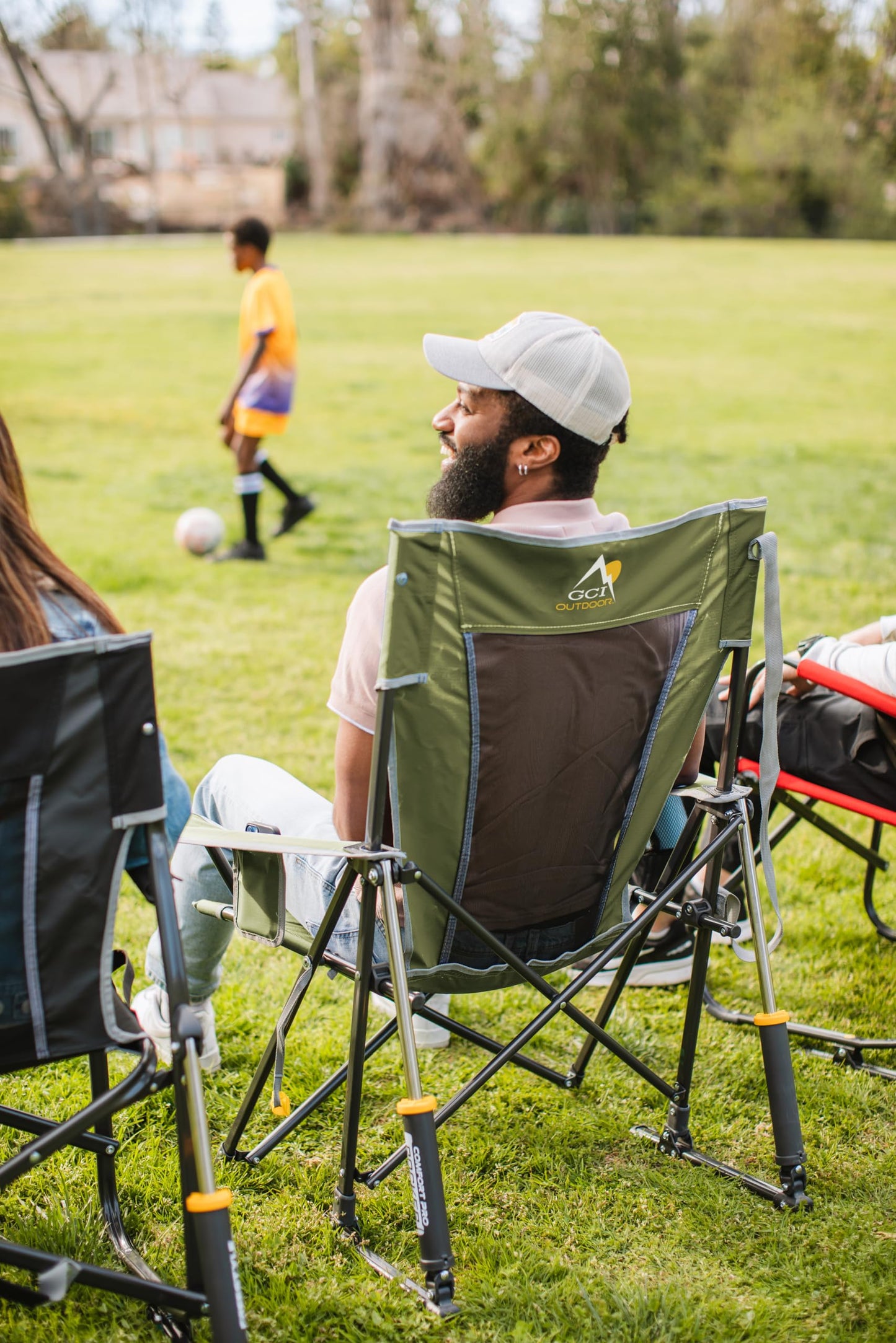 GCI Outdoor Comfort Pro Rocker Camping Chair | Portable Folding Rocking Chair with Durable Armrests & Drink Holder — Loden Green