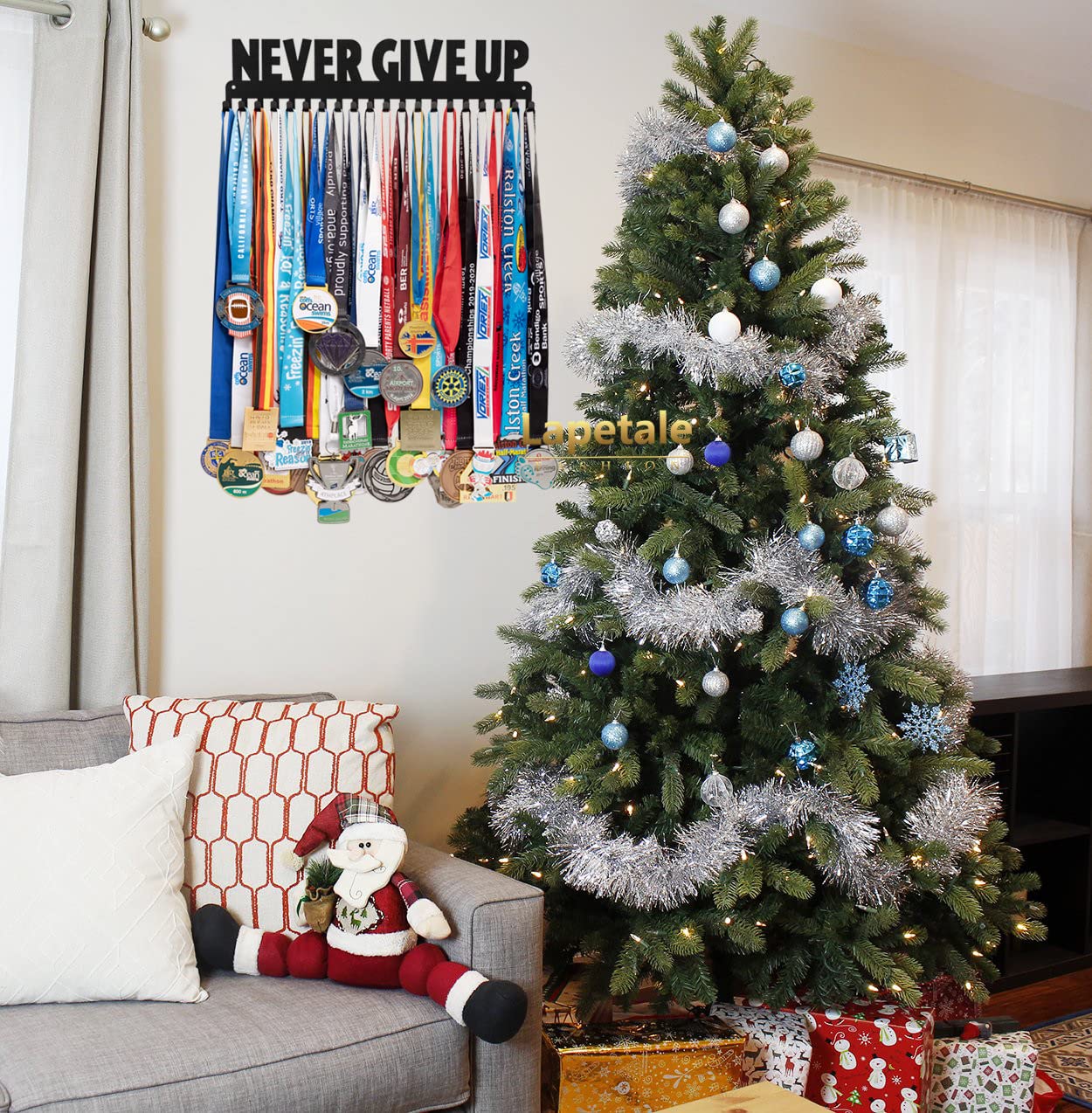 Lapetale Fashion Medal Hanger Holder Display Rack Award Ribbon Organizer for Race,Running,Soccer,Gymnastic,Wrestling,Upgraded Hooks Easy Install Easy to Use Common Slogans Normal Font
