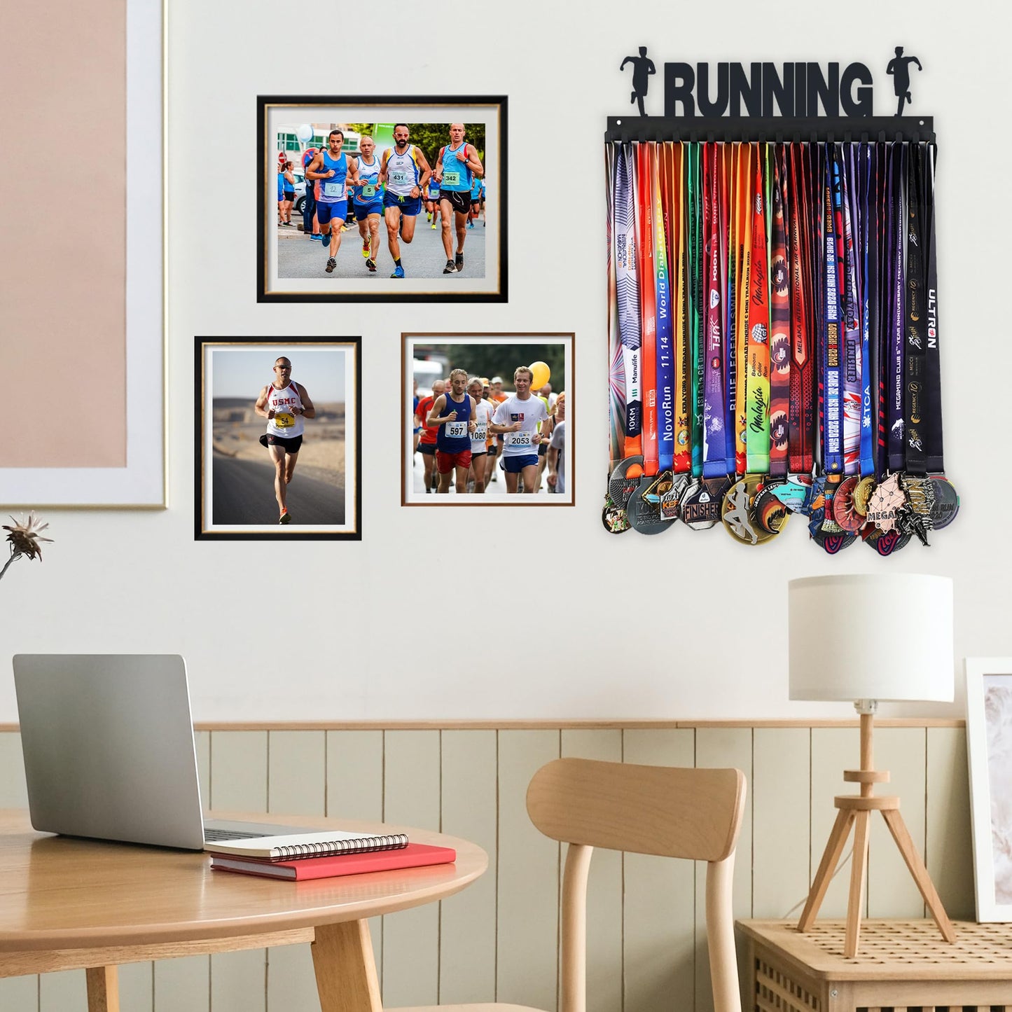Goutoports Medal Holder Display Hanger Rack Frame for Sport Race Runner-Running Medal Hanger Display-Sturdy Black Steel Metal Over 60 Medals Easy to Install-HOL39