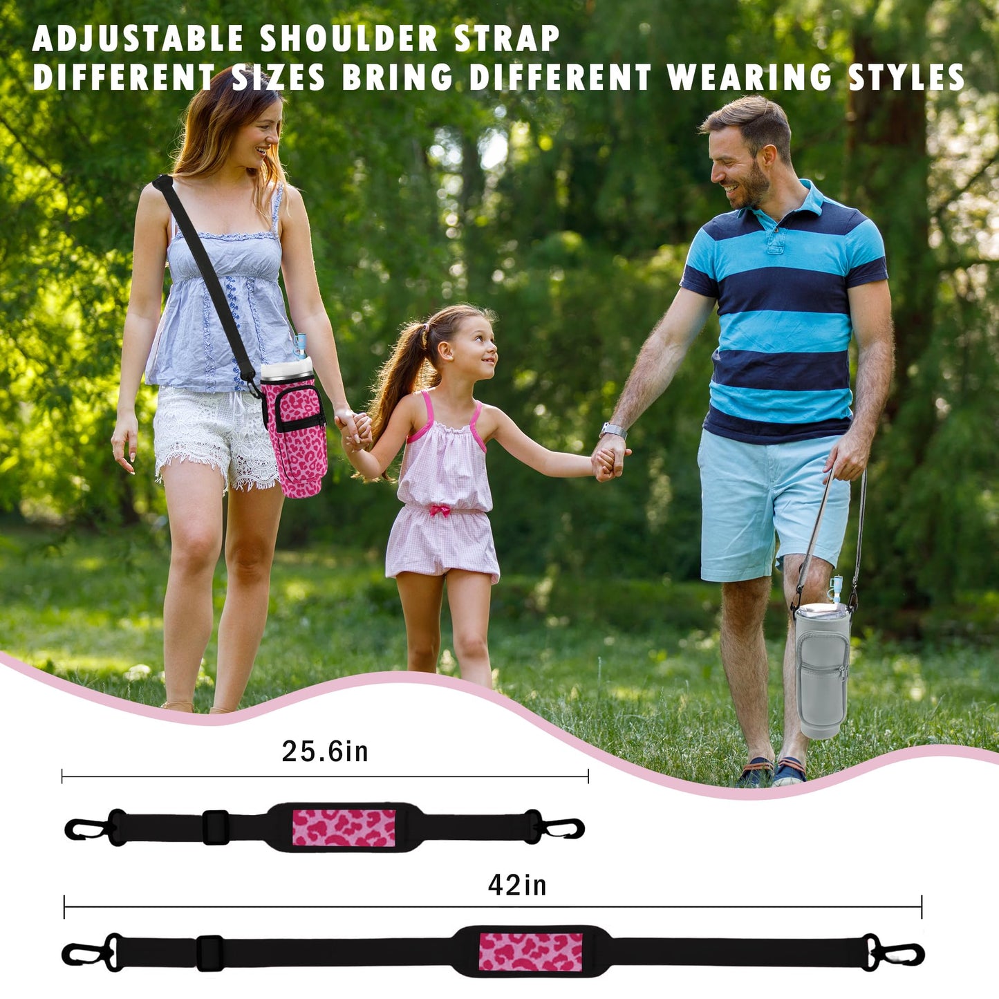 Water Bottle Carrier Bag with Strap for Stanley Cup 40oz Tumbler with Phone Pocket, Keychain Accessories for Stanley Cup Handle, Women Personalized Accessories for Stanley Cup