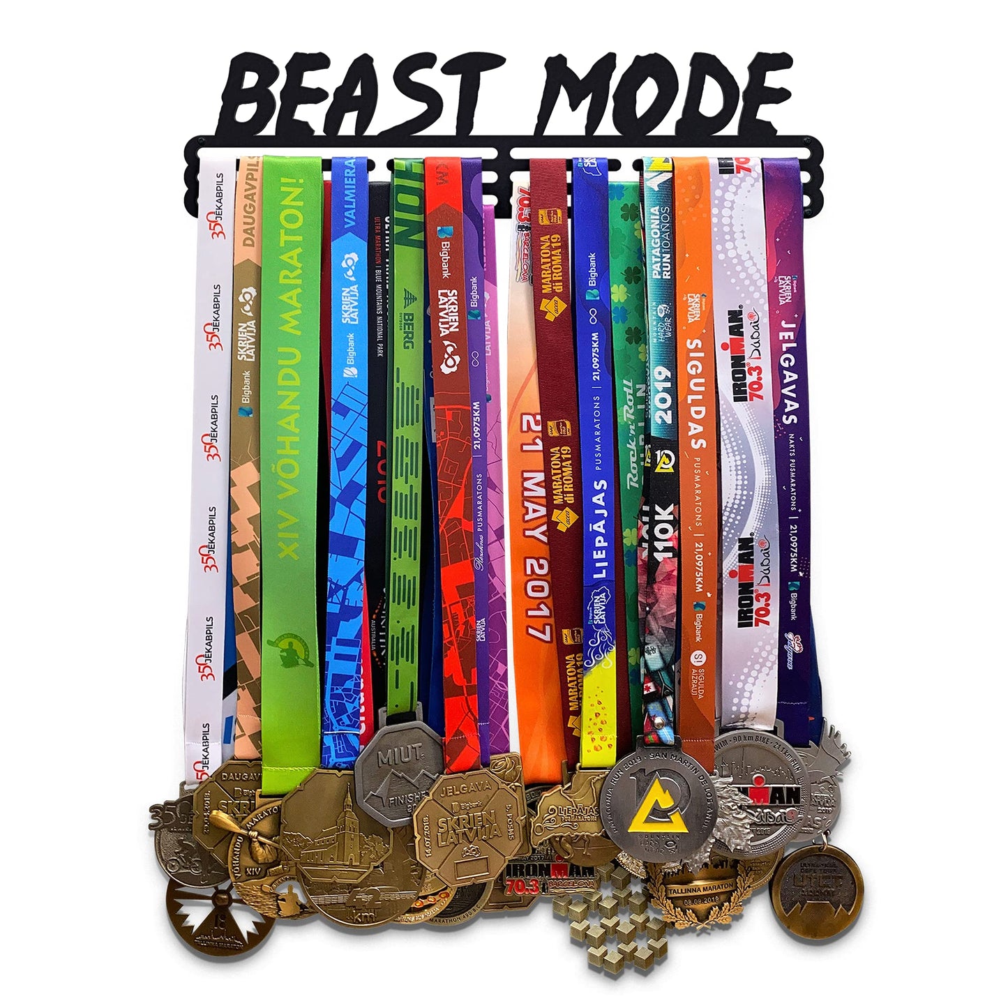Sports Medal Hanger Display Race BEAST MODE V2 | Black Race Medal Holder Awards Wall Mount | Running Marathon Race Medal Display for Wall | Steel medal holder for wall holds up to 48 Medals