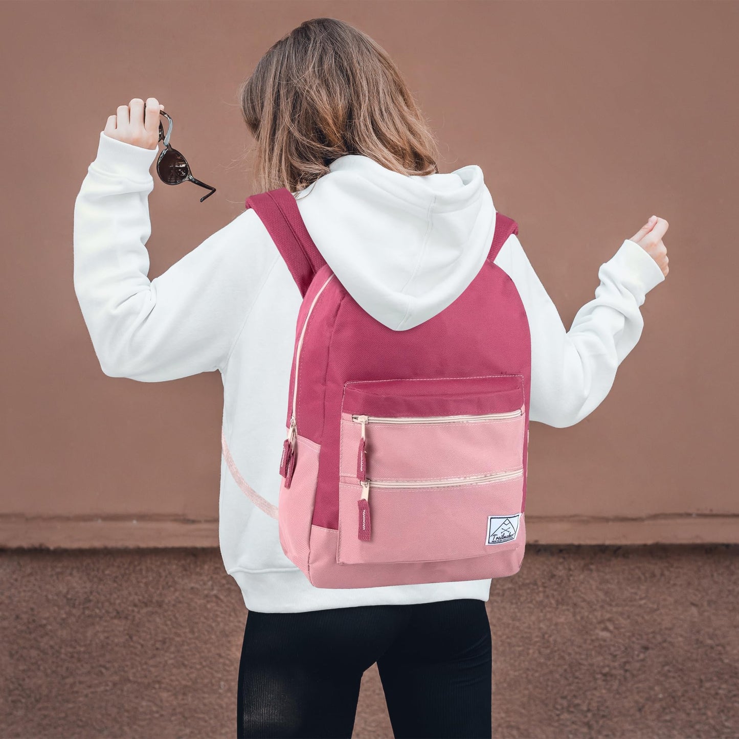 Trail maker Multi Pocket Multicolor Backpack with Adjustable Padded Straps (Raspberry)