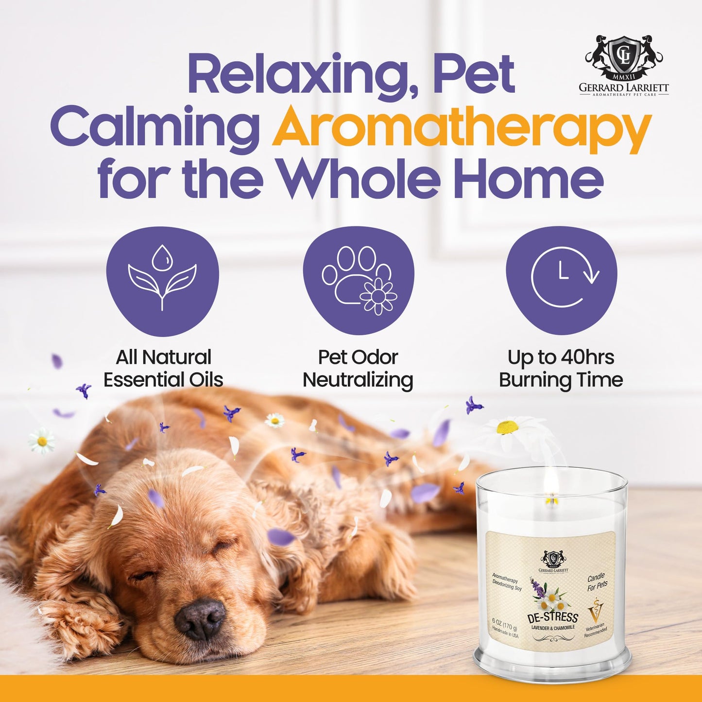 Pet Odor Eliminator Candle Lavender and Chamomile Scented Candle, Pet Candles Odor Eliminator, Soy Wax Calming Candles Aromatherapy, Dog & Cat Friendly Air Fresheners by Gerrard Larriett