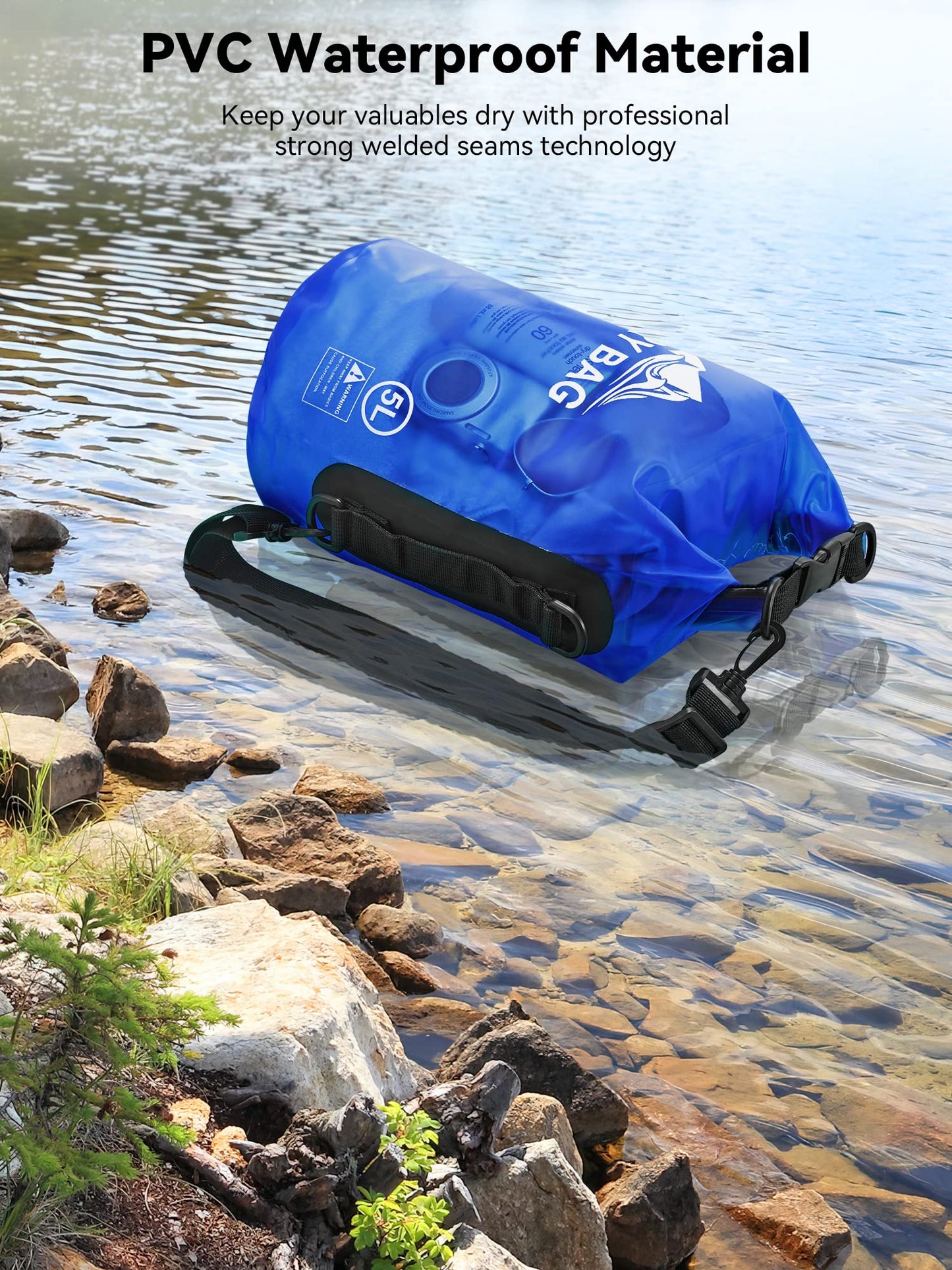 HEETA Waterproof Dry Bag for Women Men, 5L/10L/20L/30L/40L Roll Top Lightweight Dry Storage Bag Backpack with Phone Case for Travel, Swimming, Boating, Kayaking, Camping and Beach (Navy Blue, 5L)