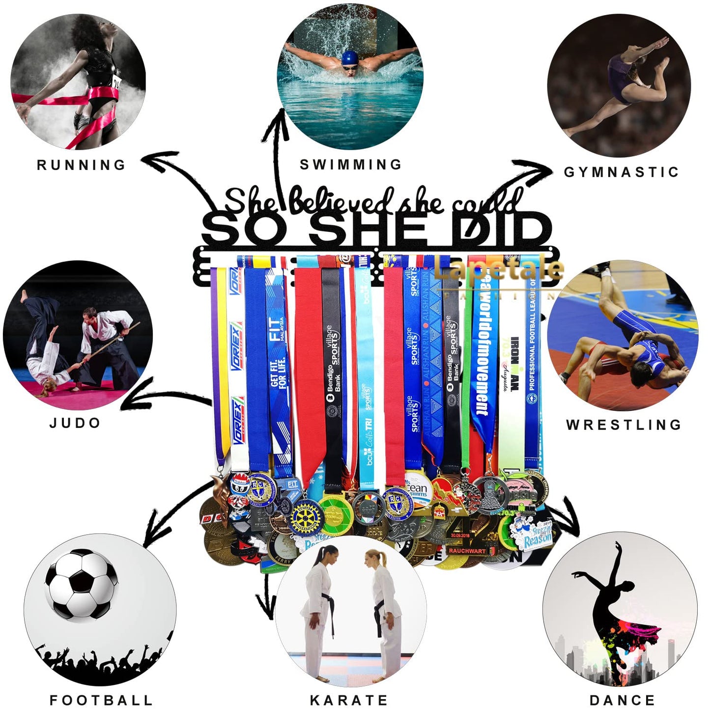 Medal Hanger Holder Display Wall Rack Frame Shelf-Medal Hanger Awards Ribbon Cheer,gymnastics,soccer,softball Holder Display Custom Rack for 60 Medals Black Finishing