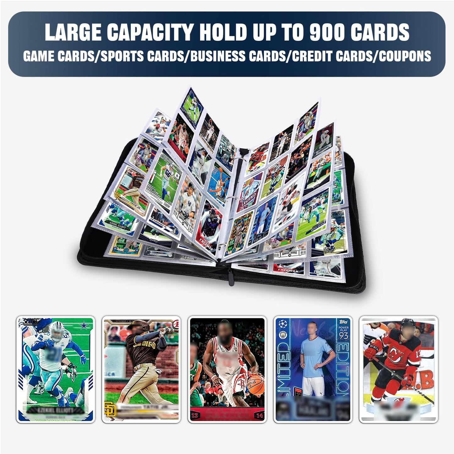 LOMONEH Sports Card Binder 9 Pocket Fits 900 Cards, Trading Card Binder Album Display Holder with 50 Removable Sleeves for Hockey, Basketball, Baseball, Football, Yugioh, MTG, Games Trading Cards