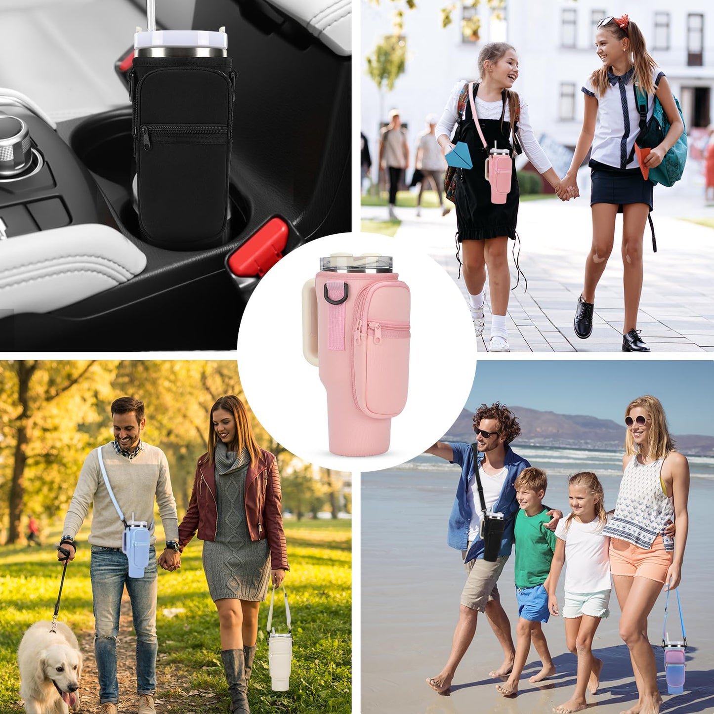 GOEWY Water Bottle Carrier Bag for Stanley 30oz Tumbler with Phone Pocket Water Bottle Holder with Strap Neoprene Water Bottle Pouch for Stanley Cup Accessories
