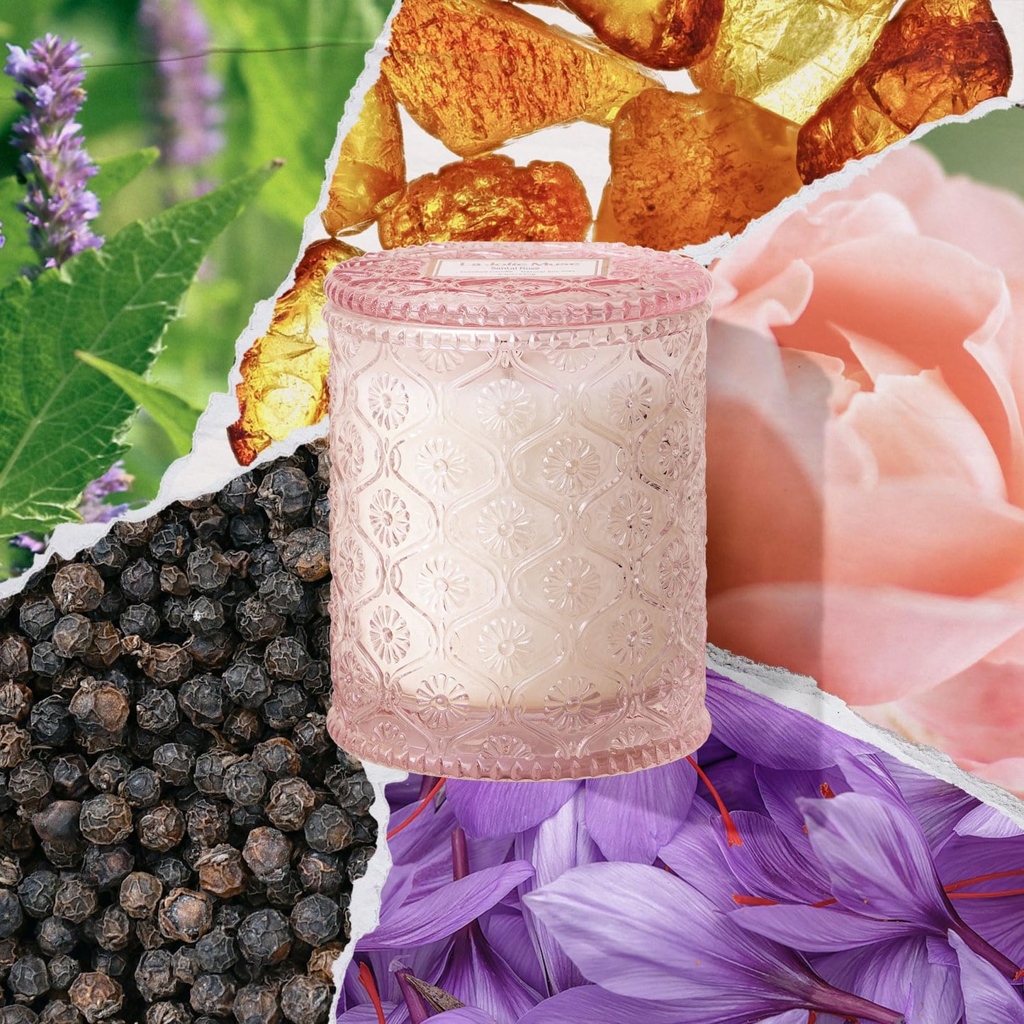 LA JOLIE MUSE Sandalwood Rose Candle, Scented Candles Gifts for Women, Natural Soy Candle, 6 oz 40 Hours Burn, Candles for Home Scented