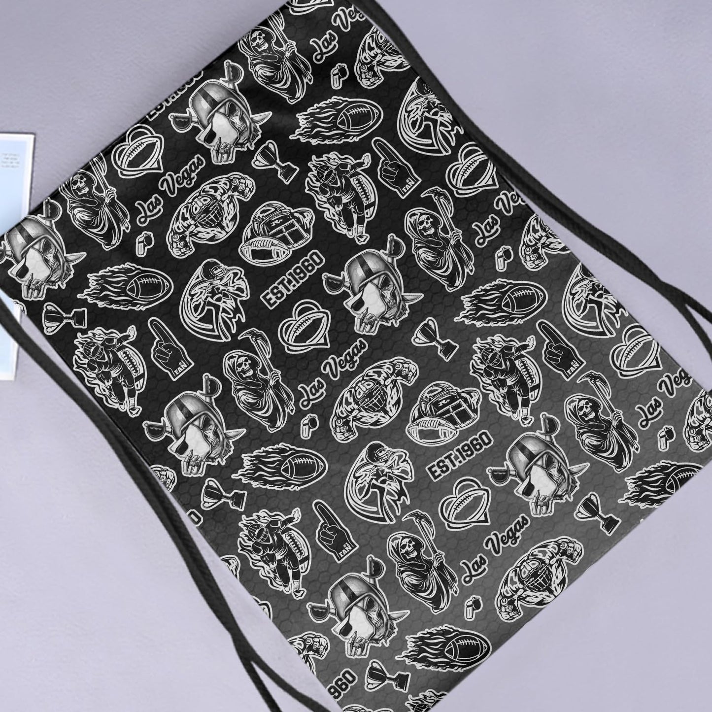 MAUPIVAE Las Vegas Drawstring Bags, Football Lovers Gym Sports Backpack, Black and Silver Hiking Travel Bag for Men Women