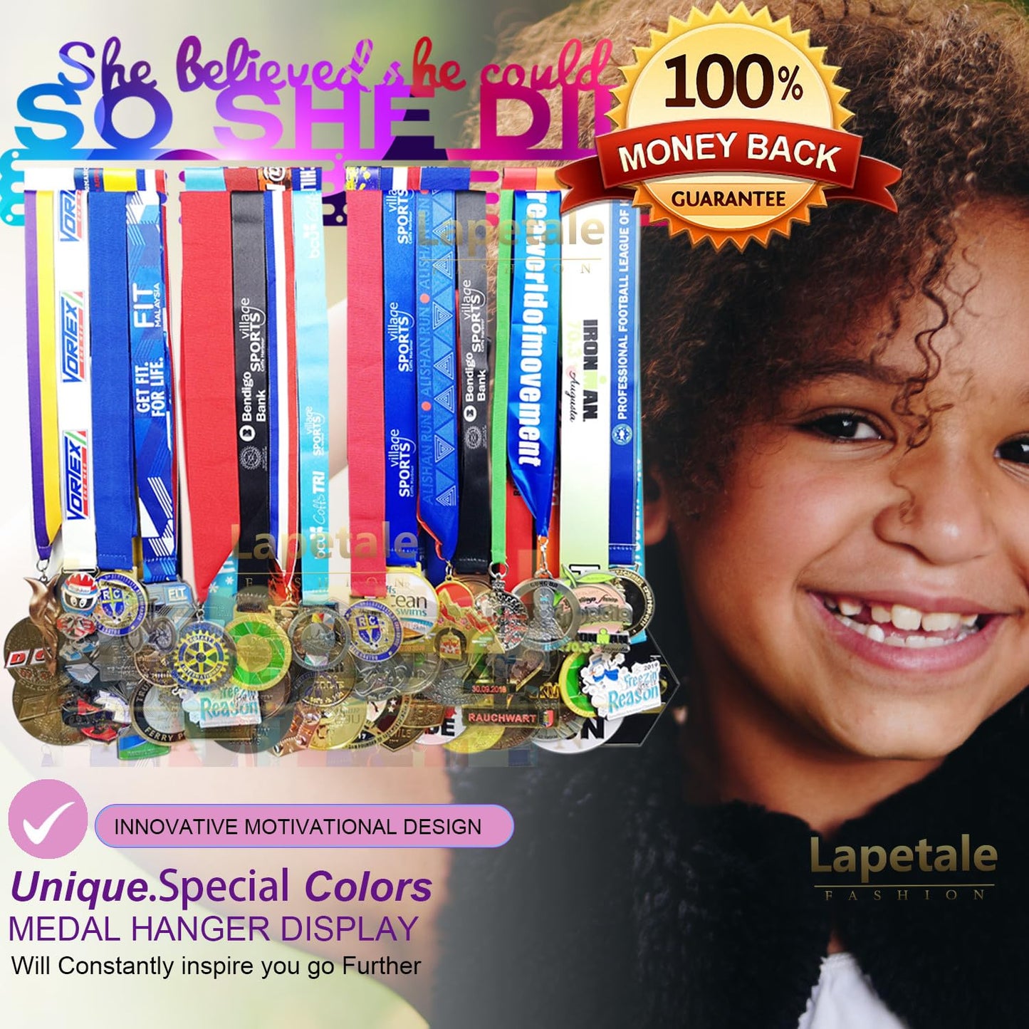 Lapetale Fashion Medal Hanger Holder Display Wall Rack Frame Shelf-Medal Hanger Awards Ribbon Cheer,gymnastics,soccer,softball Easy to Install