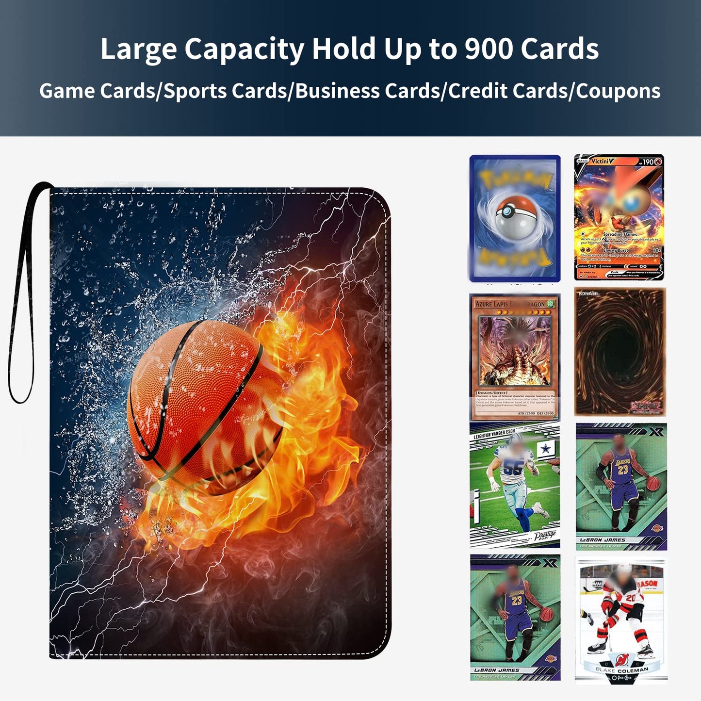 HESPLUS 900 Pockets Basketball Card Binder Sleeves, Trading Card Binder Collectible Trading Card Albums for Basketball Baseball Football Trading Sports Game Cards, Book Folder Organizer Card Holder