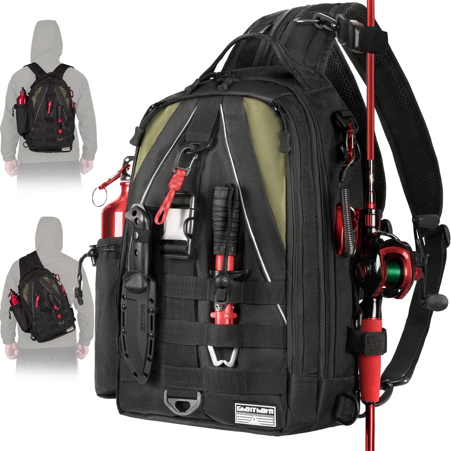 Ghosthorn Fishing Tackle Backpack Storage Bag - Outdoor Shoulder Backpack - Fishing Gear Bag Large Black