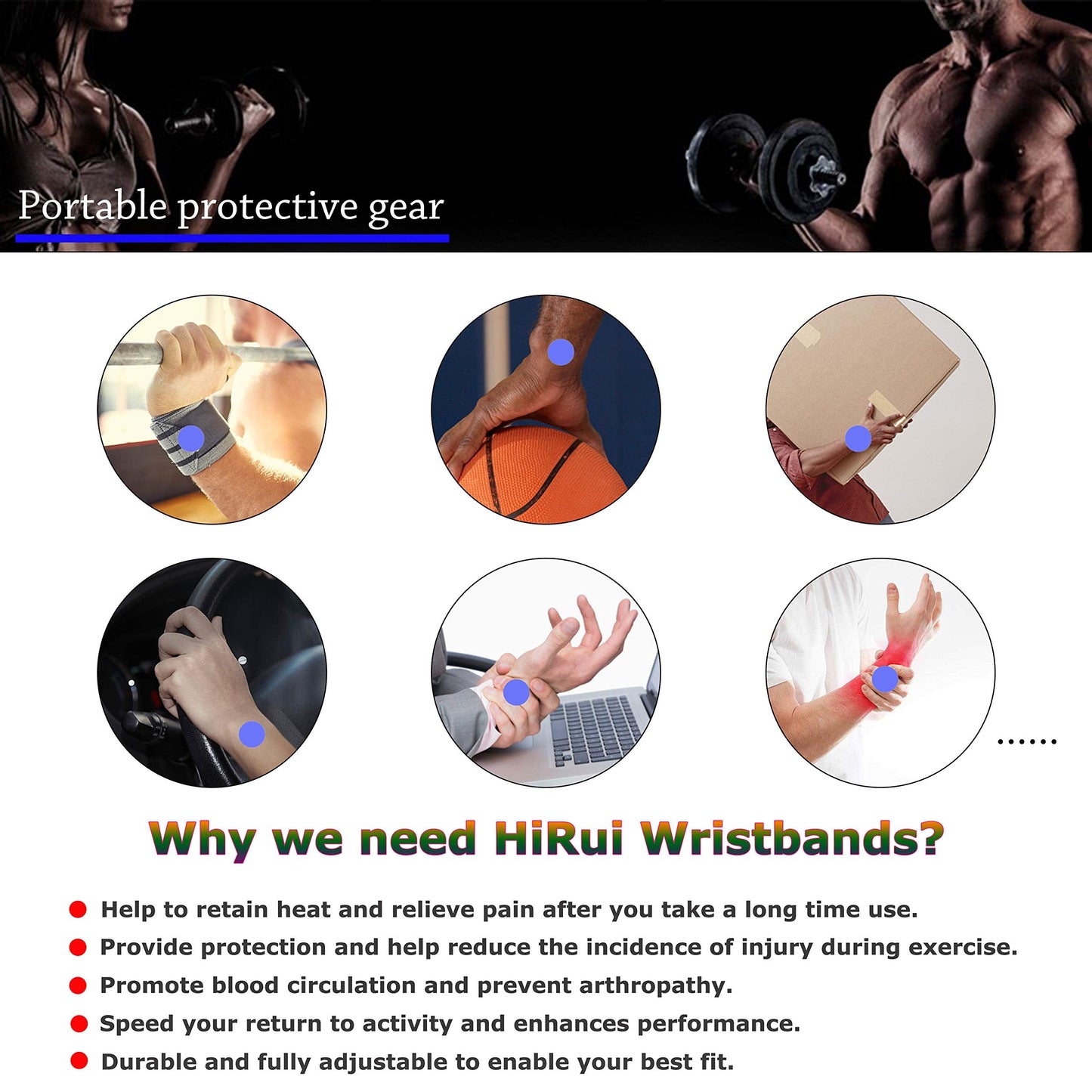 HiRui 2 Pack Wrist Compression Strap and Wrist Brace Sport Wrist Support for Fitness, Weightlifting, Tendonitis, Carpal Tunnel Arthritis, Pain Relief-Wear Anywhere-Adjustable (Gray)