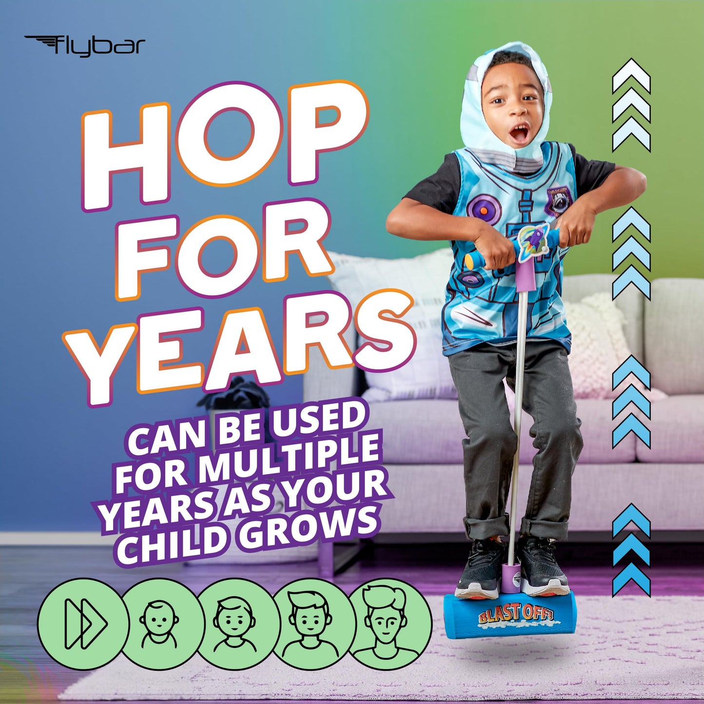 Flybar My First Foam Pogo Jumper for Kids Fun and Safe Pogo Stick for Toddlers, Durable Foam and Bungee Jumper for Ages 3 and up, Supports up to 250lbs, Rocket