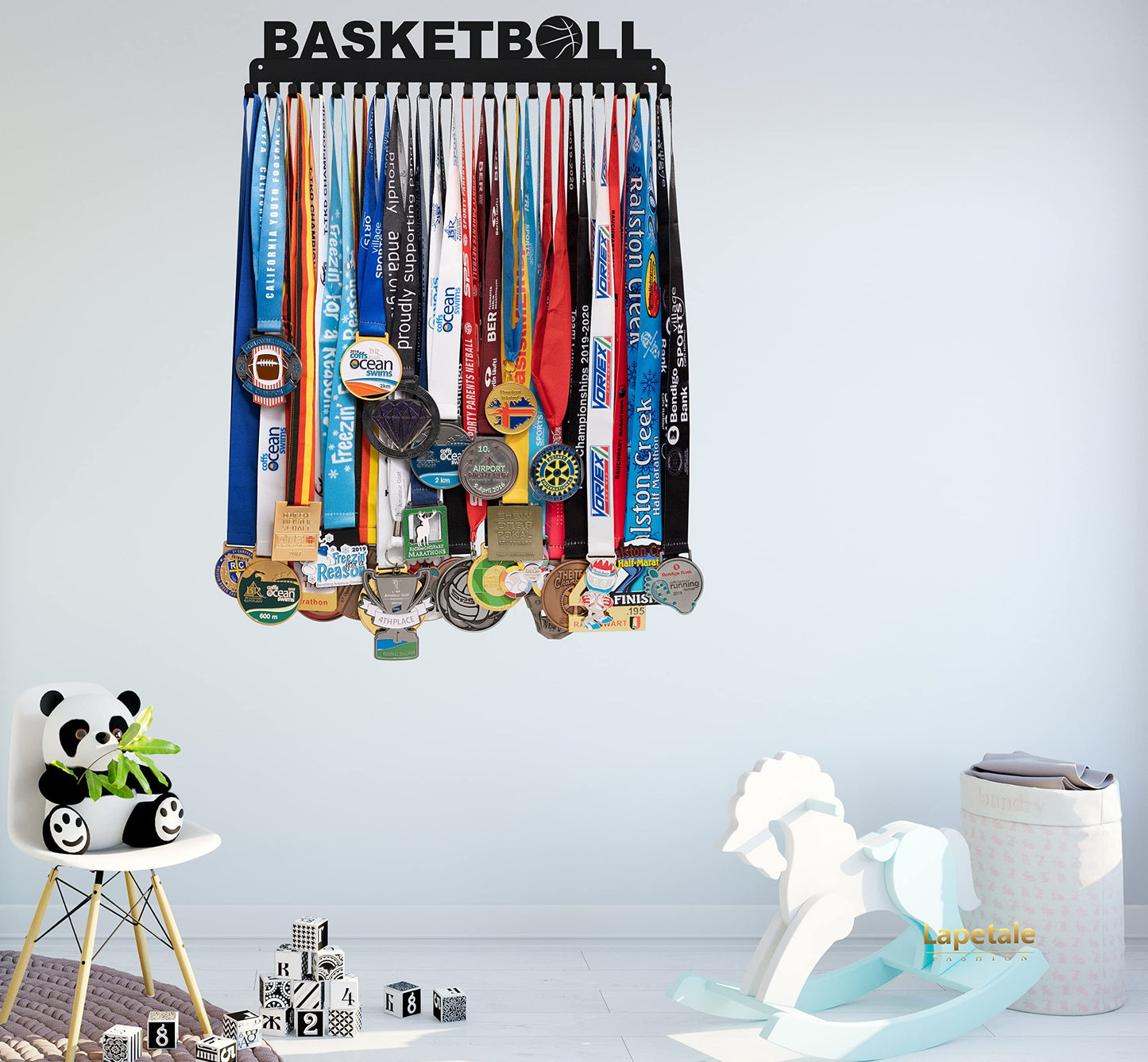 Lapetale Fashion Basketball Medal Hanger Display Medal Holder Hanger Display Rack,Easy Install Easy to Use,Basketball Medal Display Rack with Updated New,Medal Display Hanger Wall Hanger for Medals