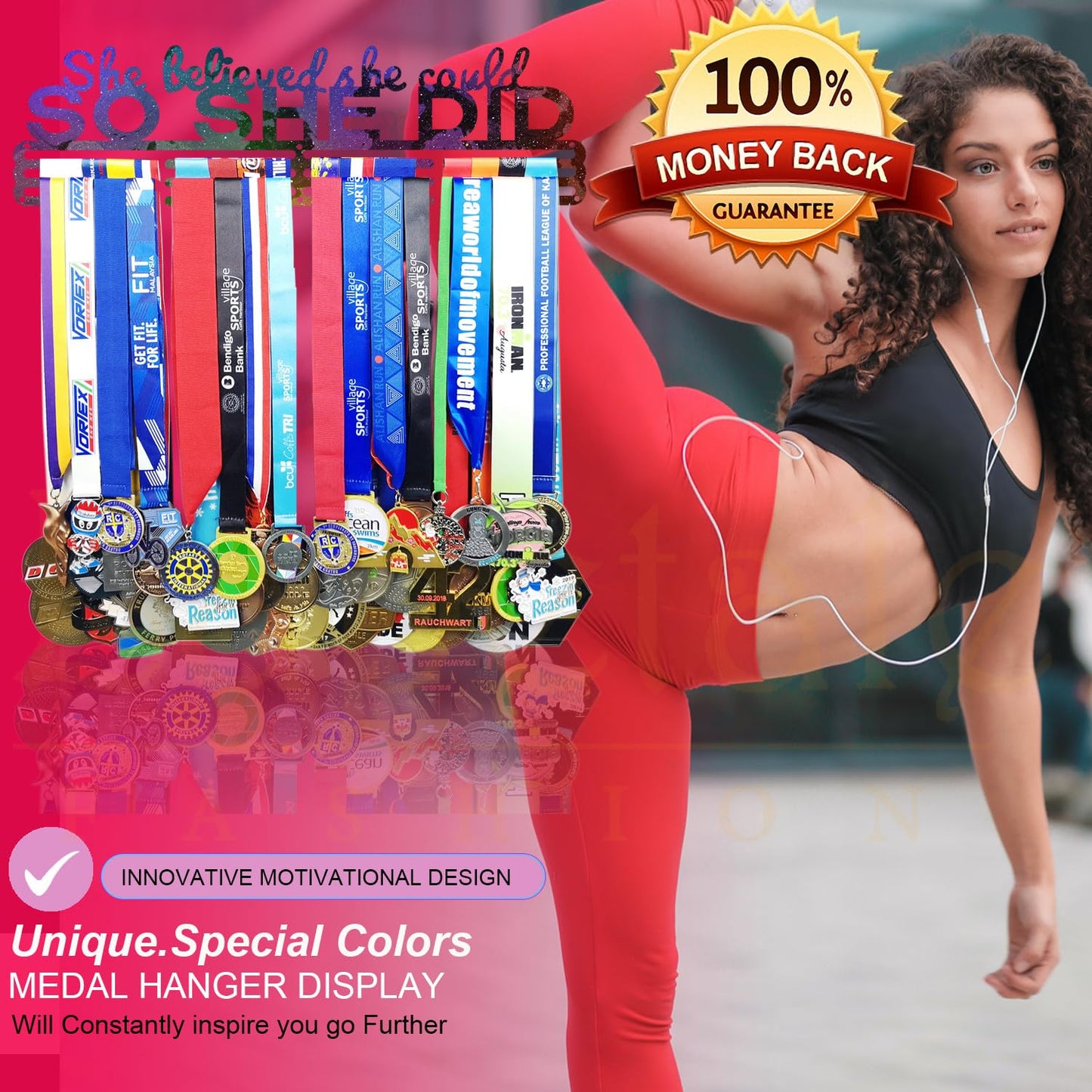 Lapetale Fashion Medal Hanger Holder Display Wall Rack Frame Shelf in 16" long-Medal Hanger Awards Ribbon Cheer,gymnastics,soccer,softball Holder Display Custom Rack for Sports Medals Easy to Install